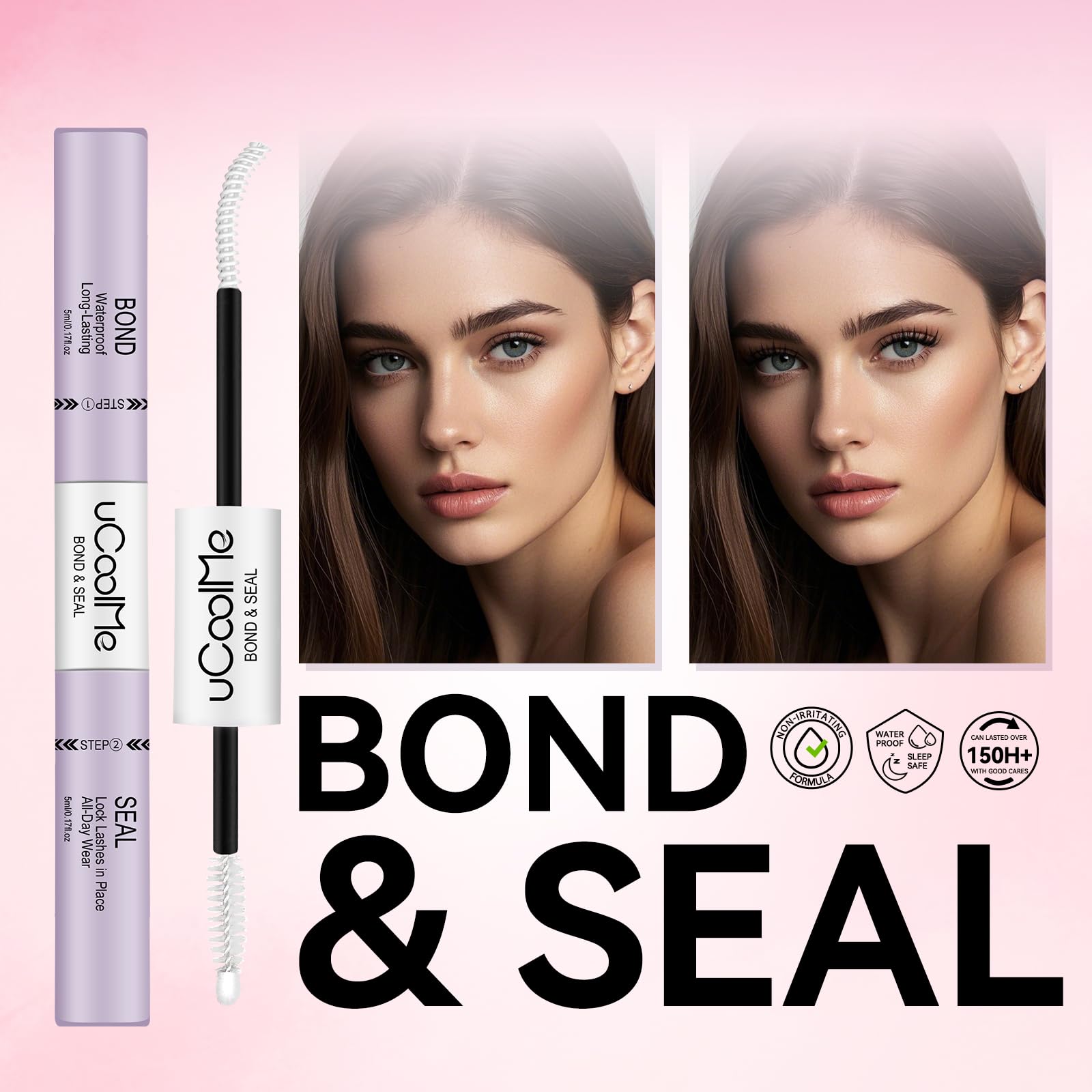 Lash Bond and Seal uCoolMe Waterproof for Lash Clusters 144Hours Super Hold Long-Lasting Non-Irritating Eyelash Glue for DIY at Home(White Bond,10ML)