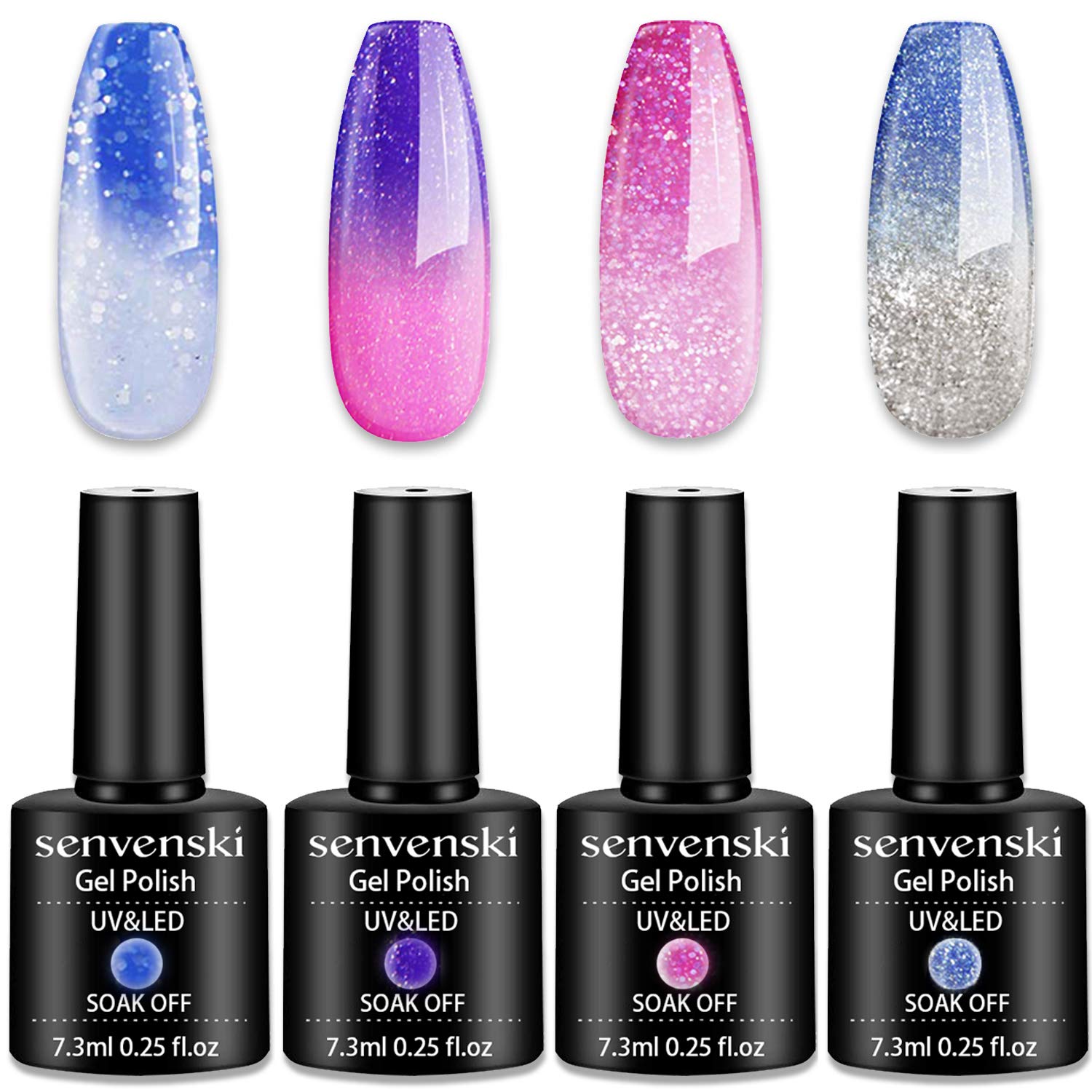 Senvenski Chameleon Gel Nail Polish Thermal Temperature Colour Changing Soak Off UV LED Gel Nail Art Varnish (4pcs/pack) (WB001)