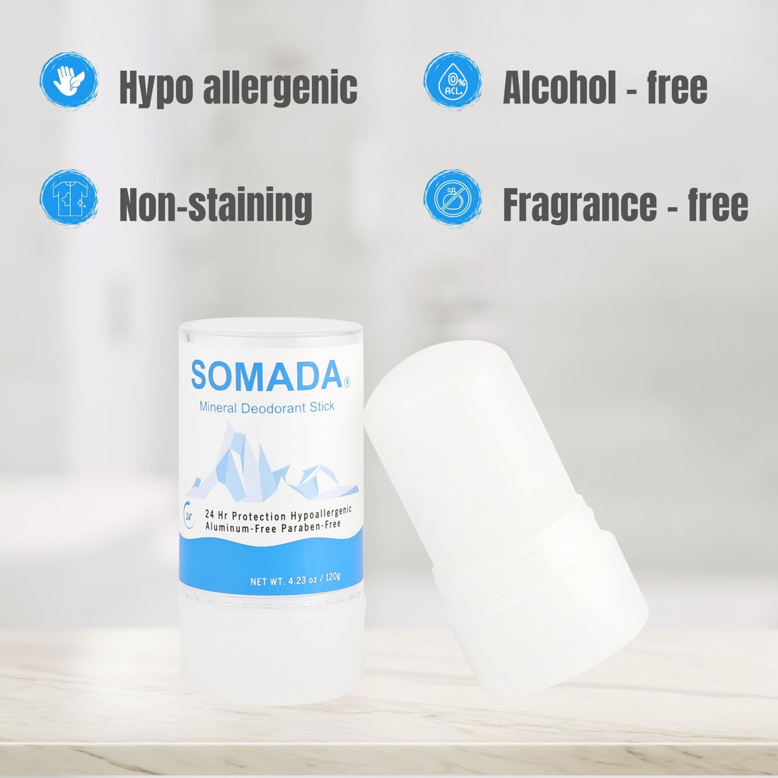 Crystal Deodorant Stick for Women and Men, 4.25 oz/120g - 100% Natural Alum Salt Stone Rock - Unscented Mineral Rock