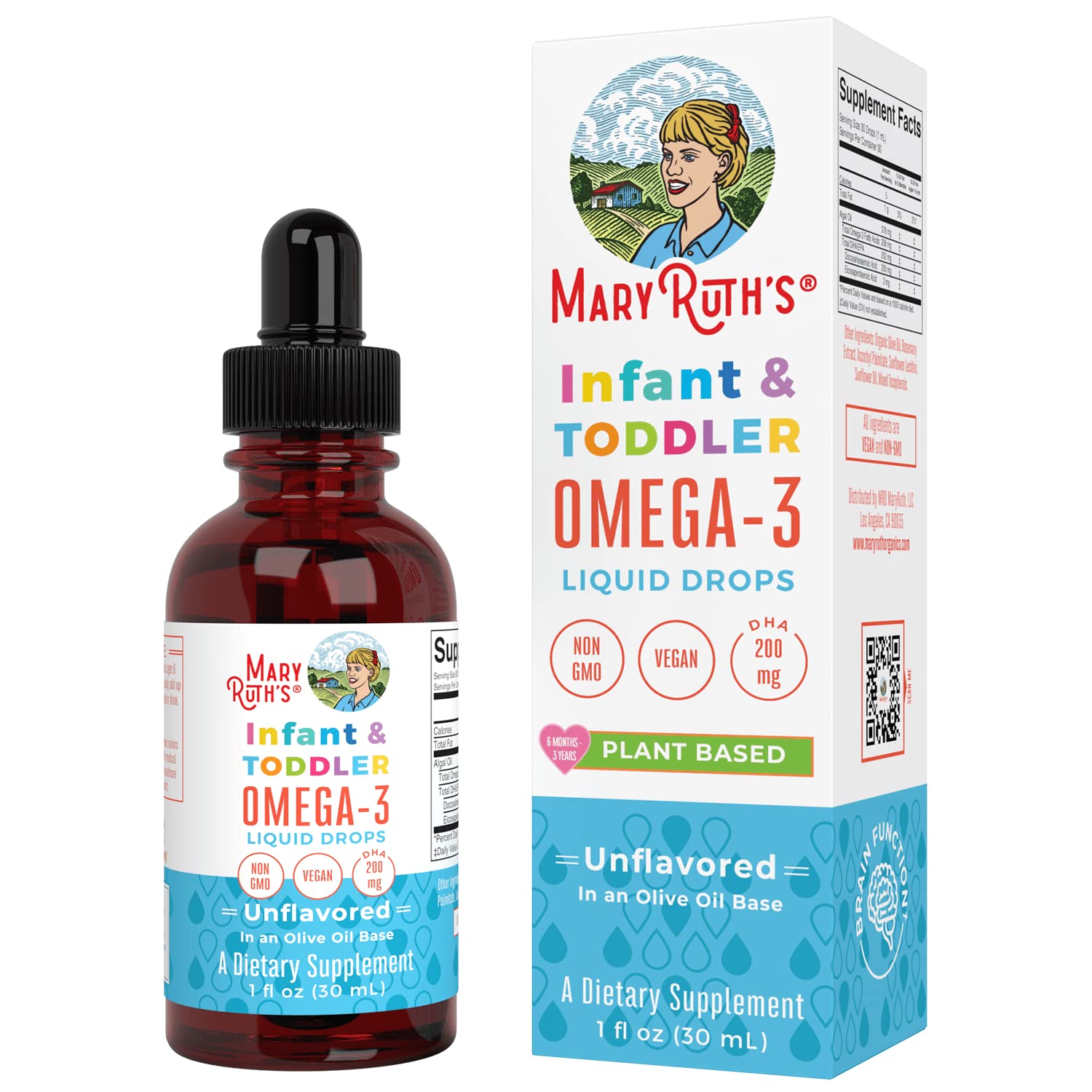 MaryRuth Organics Infant and Toddler Omega-3 Liquid Drops by | 200mg DHA and 2mg EPA Per Serving | Overall Wellness and Healthy Development | Unflavored | 1 Fl Oz