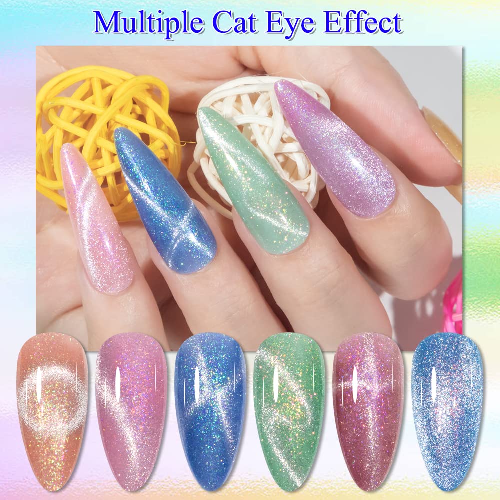 MIZHSE Unicorn Cat Eye Gel Nail Polish 7ml, Pearl Mermaid Cateye Magnetic Gel Polish Kit Pink Blue Soak Off UV LED DIY Manicure Set for Home Salon