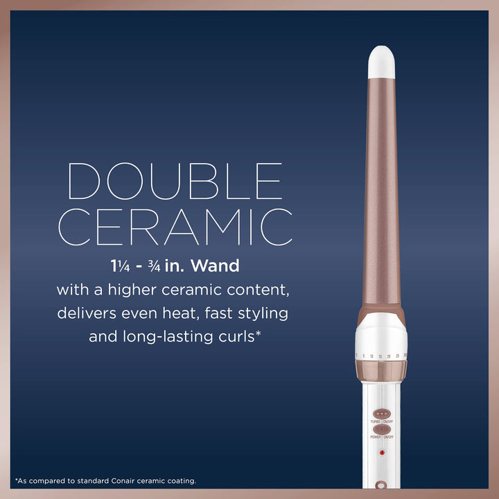 Conair Conair Double Ceramic Curling Wand; 1 1/4-inch To 3/4-inch Tapered Barrel Curling Wand; White / Rose Gold