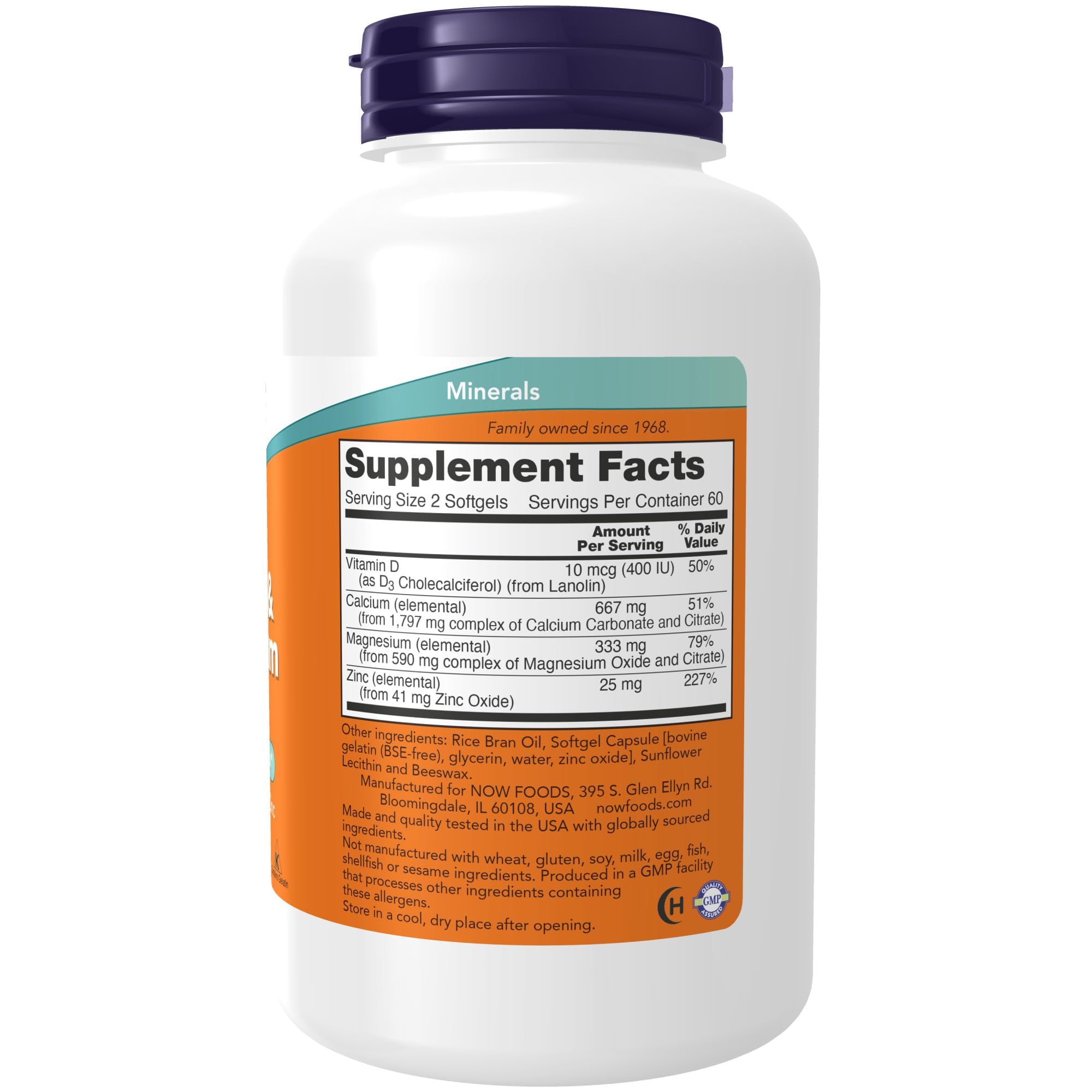 NOW Foods Supplements, Calcium & Magnesium with Vitamin D-3 and Zinc, Supports Bone Health*, 120 Softgels