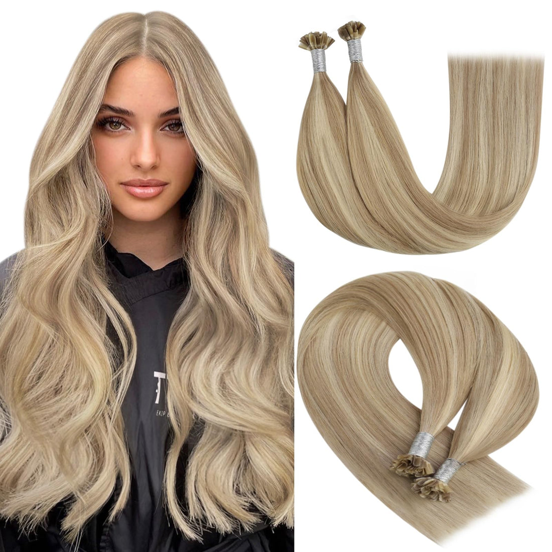 16, Dark Ash Brown With Golden Blonde: Youngsee 16 Remy Keratin U Tip Hair Extensions Human Hair Golden Blonde With Medium Blonde Hot Fusion Keratin Bonded Utip Hair Extensions 50Gram/Se