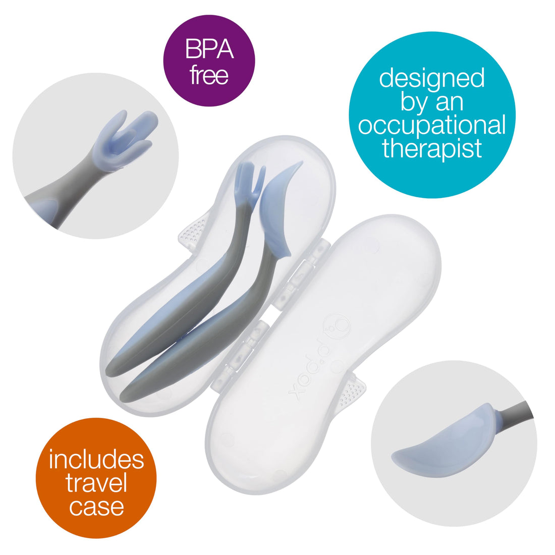 b.box Toddler Cutlery Set – Patented FLORK™ Flower Fork & Easy-Grip Spoon with Travel Case. BPA-Free, Dishwasher Safe. Designed by Occupational Therapists. Ages 9M+ (Bubblegum)