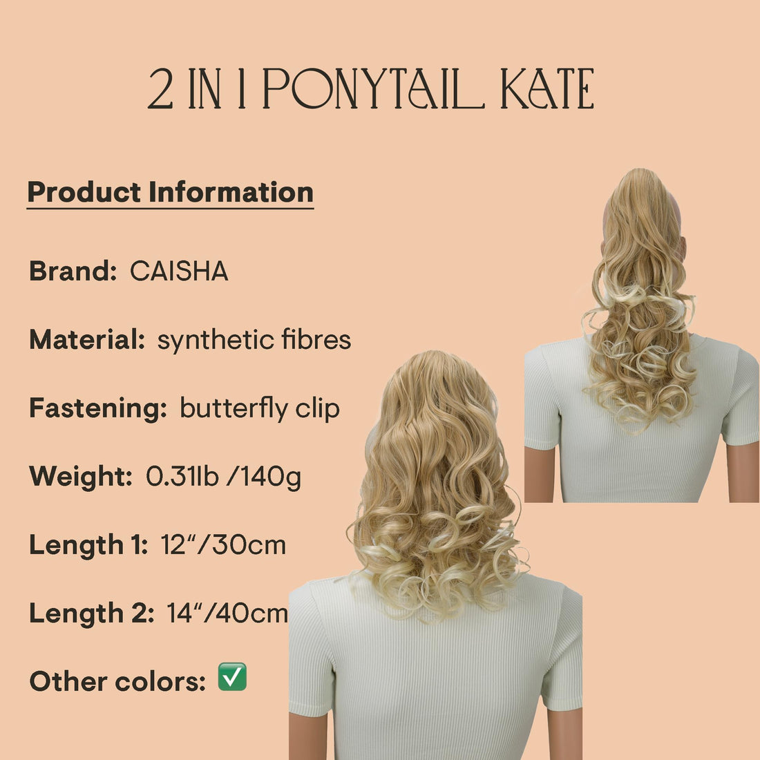 Prettyshop Hairpiece-Ponytail Blonde Mix # 27T613 H23-2: Prettyshop 16 Or 20 Hair Piece Clip On Pony Tail Extension 2 In 1 Curled Wavy Heat-Resisting Blonde Mix # 27T613 H23-2