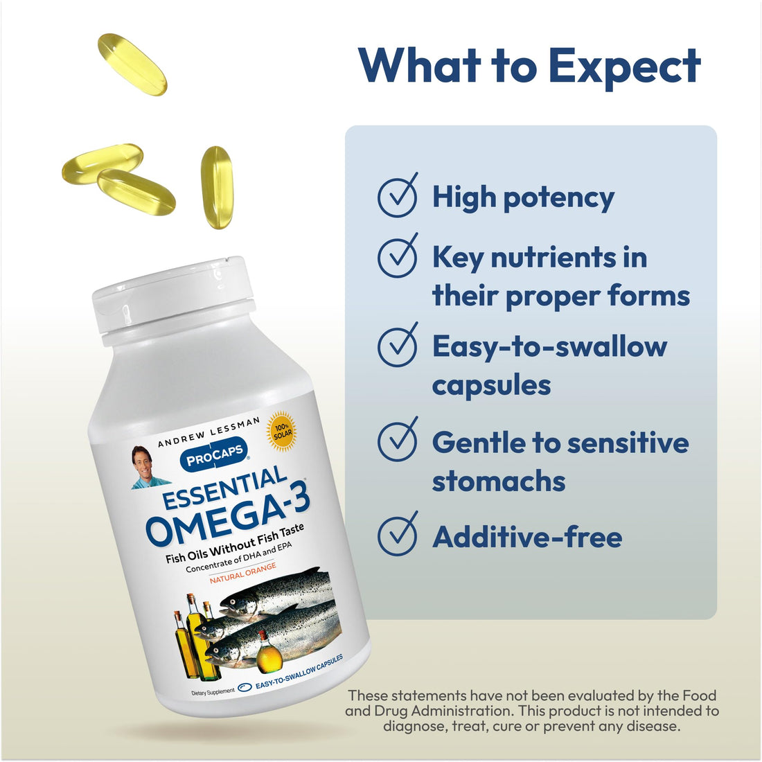 Andrew Lessman Essential Omega-3 Orange - 180 Softgels - Ultra-Pure, High Potency Omega-3 Oils. High DHA, No Stomach Upset, No Contaminants, No Mercury. Small Easy to Swallow Softgels