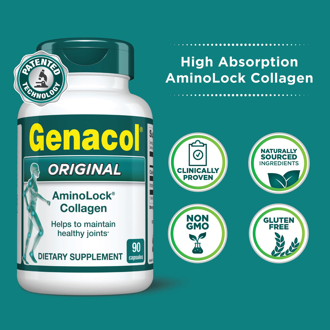 Genacol Hydrolyzed Collagen Joint Health Supplement for Men & Women Patented Technology for Joint Support | Gluten-Free, Non-GMO | Colageno Hidrolizado Original 90 Capsules