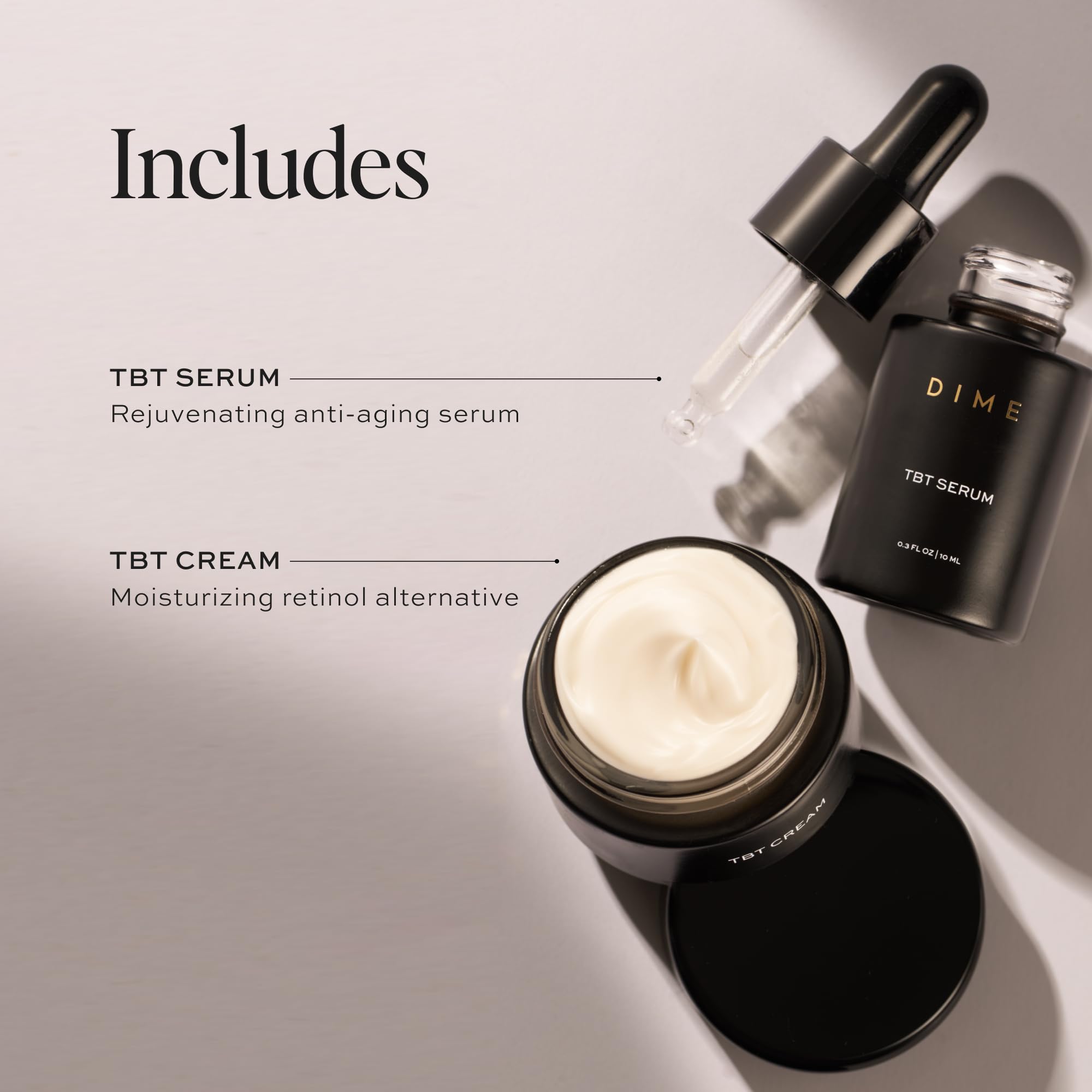 DIME Beauty TBT Reviving Skincare Set ($32 Value) - Includes TBT Cream (15 ml) + Serum (10 ml), Formulated with Bakuchiol, a Clean Retinol Alternative to Reduce the Appearance of Fine Lines & Wrinkles