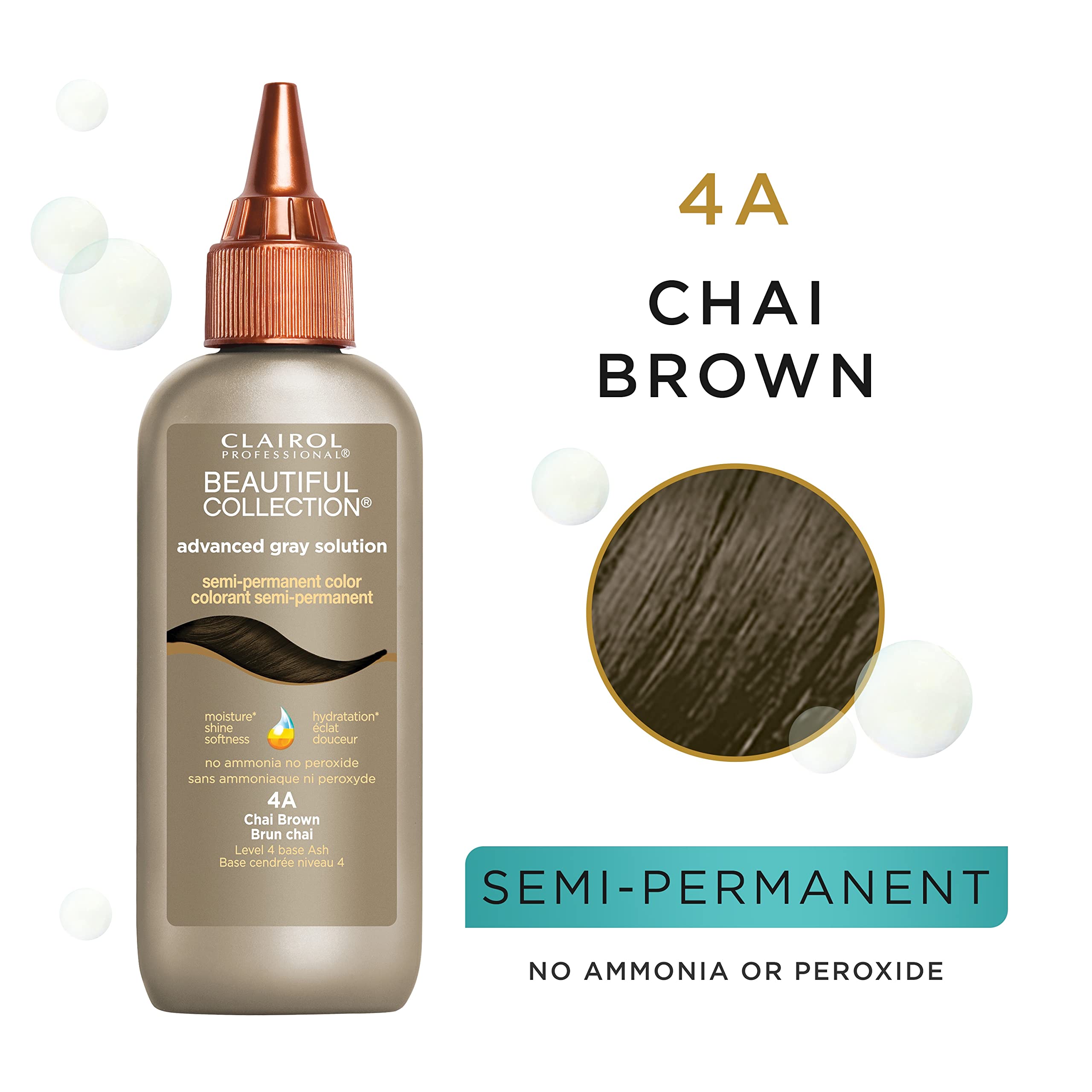 Clairol Professional Beautiful Collection, Advanced Gray Hair Solution, Semi-Permanent Hair Color 4A Chai Brown