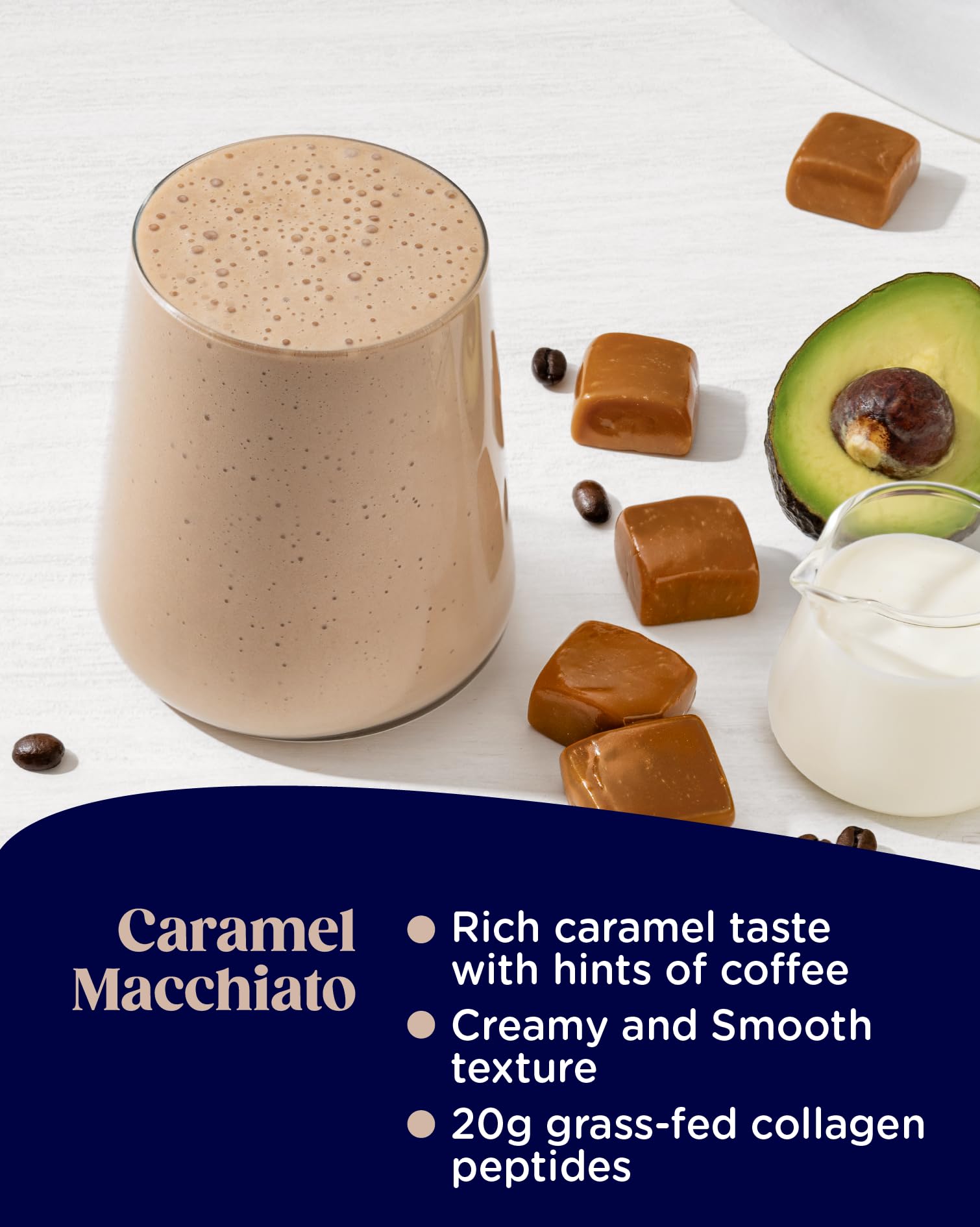 Enchant Collagen Peptides Shake Powder, Caramel Macchiato Flavor – Great Taste, 20g Grass Fed Collagen Peptides, Promotes Hair, Nail, Skin, Bone and Joint Health, 0.80 lb