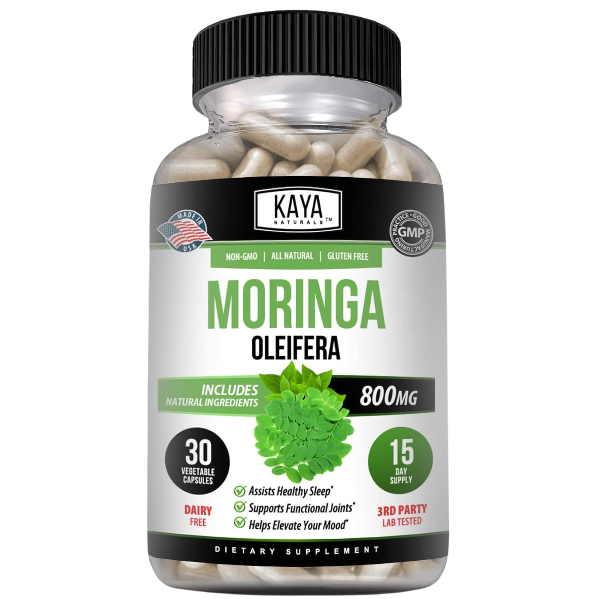 Kaya Naturals Moringa Leaf Extract - Complete Greens Superfood Supplement - Pure Miracle Tree Moringa - Boost Energy Naturally - Nutrient Dense Vitamins for Adult - 30 Veggie Count