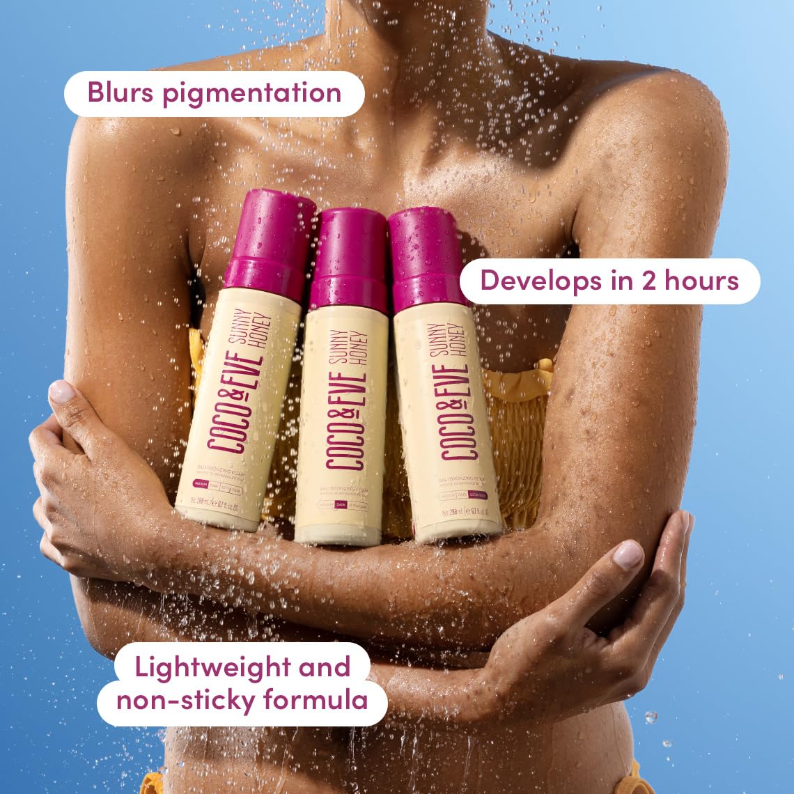 Coco & Eve Sunny Honey Bali Bronzing Self Tanner Mousse - (Medium) All Natural Sunless Tanning Mousse | Instant Self Tanning Lotion with Bronzer and Skin Moisturizer (6.7 fl oz)