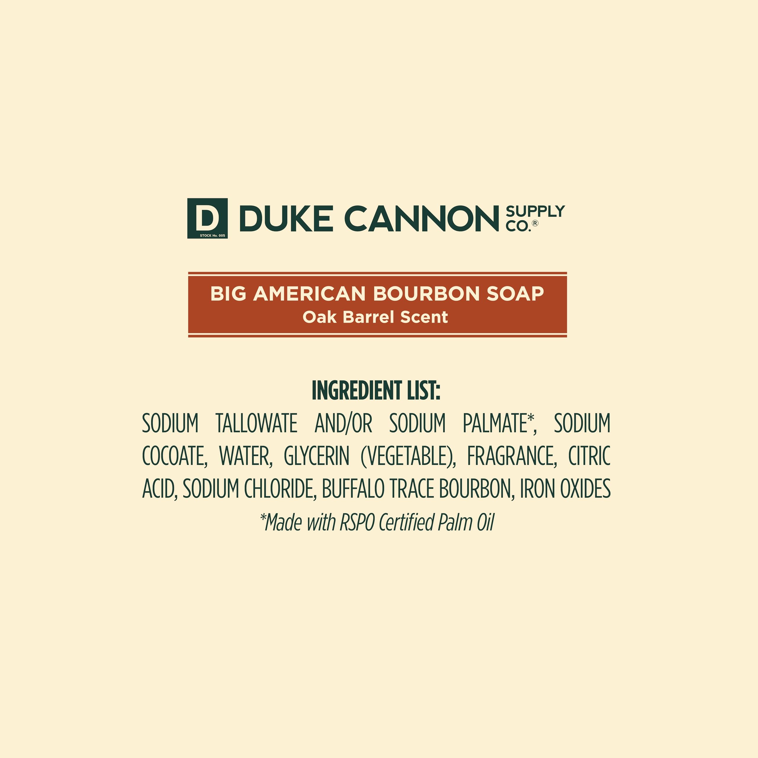 Duke Cannon Bourbon Soap - Buffalo Trace Kentucky Straight Bourbon Whiskey Bar Soap - Oak Barrel Scent, 10oz