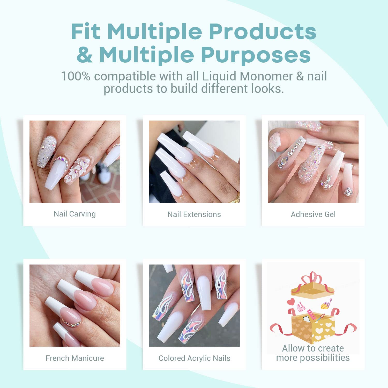 Modelones 4.23oz White Nail Acrylic Powder Professional Big Capacity Nail Art Powder for Nail Extension