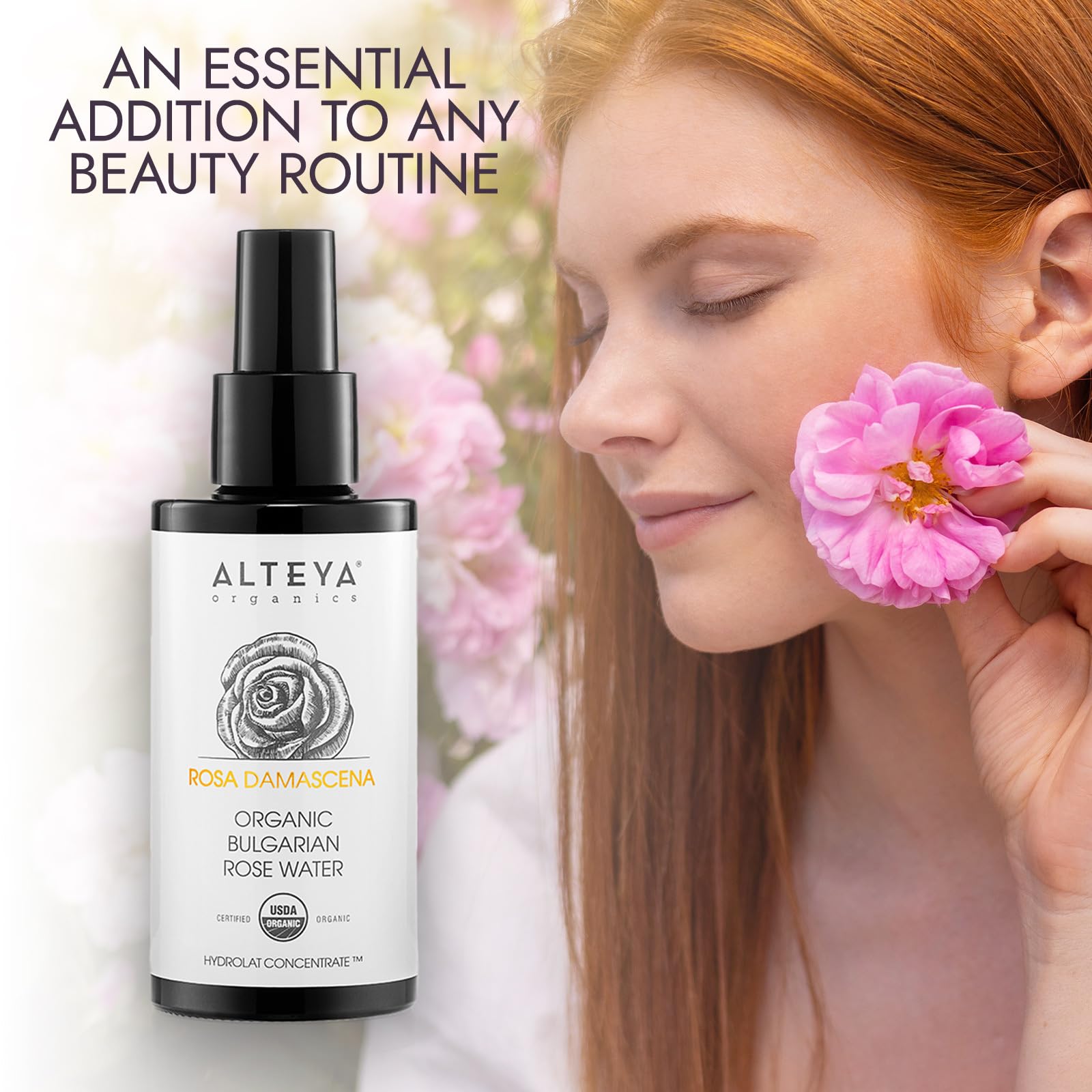 Alteya USDA Organic Rose Water Toner Mist 200milliliter/6.8fl.oz Violet Glass Spray