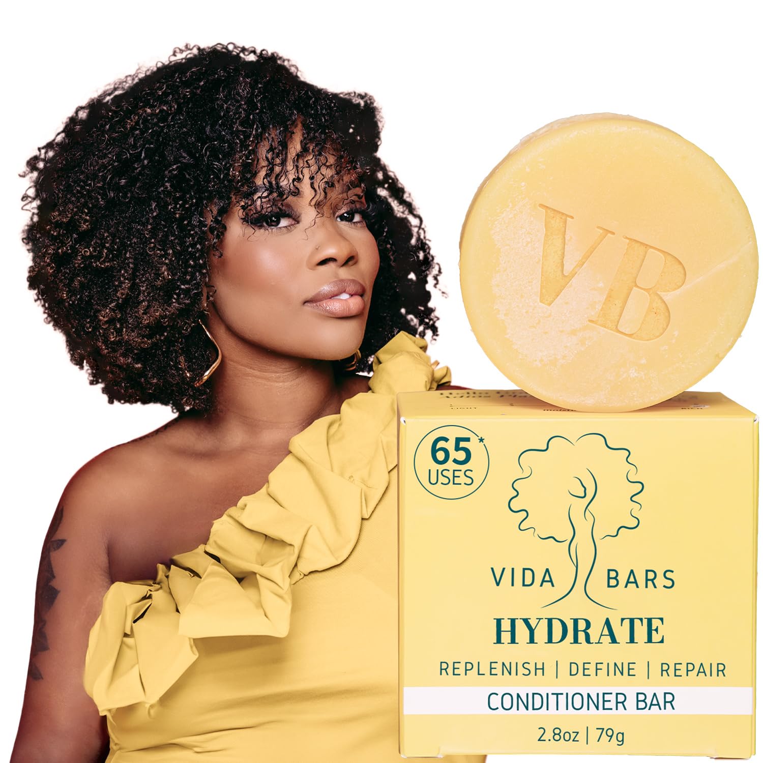 Vida Bars Hydrate Solid Conditioner Bar for Curly Hair | All Natural Moisturizing Bar Conditioner for Dry Damaged Hair | Vegan, Sulfate Free, Paraben Free, Handmade in the USA (Lavender & Grapefruit)
