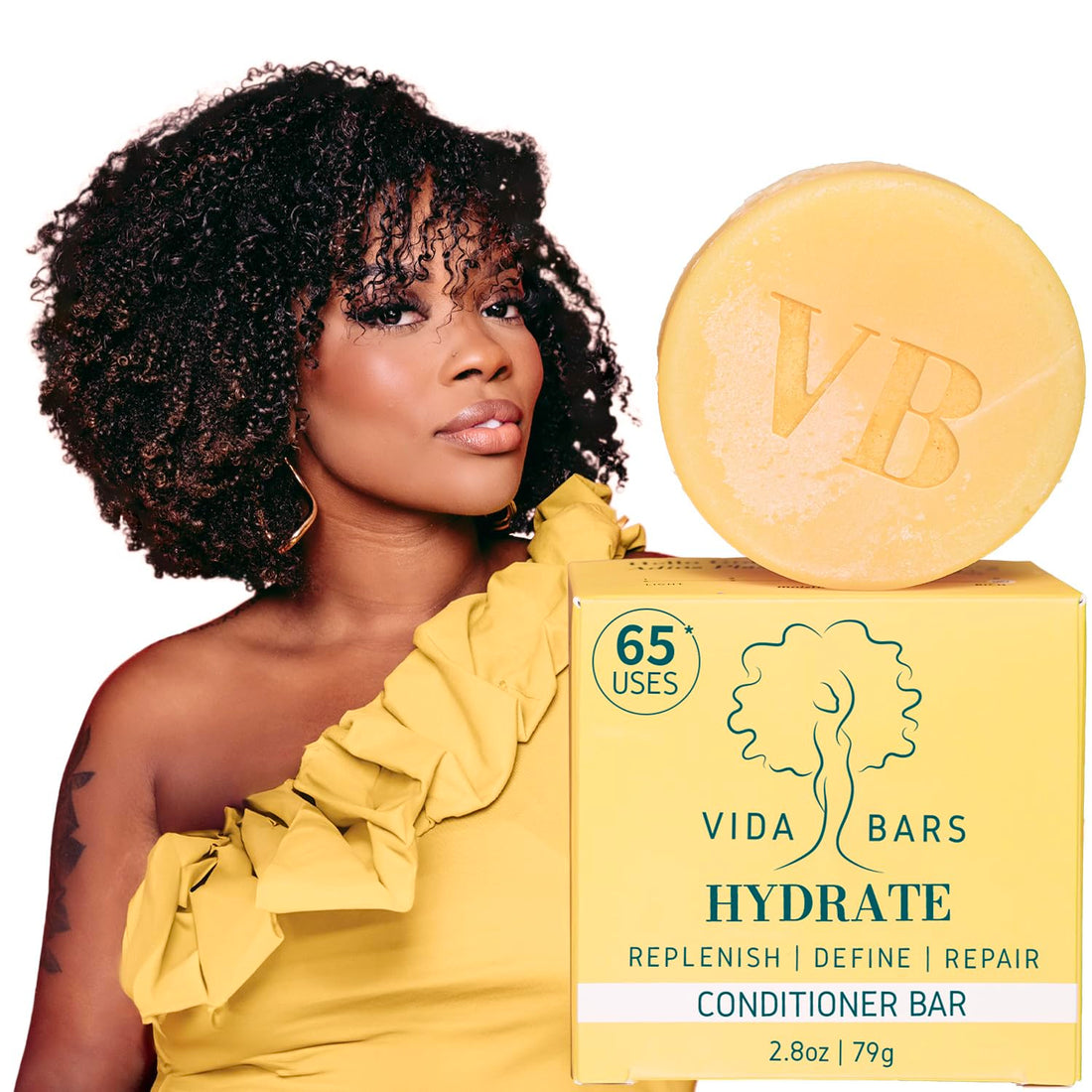 Vida Bars Hydrate Solid Conditioner Bar for Curly Hair | All Natural Moisturizing Bar Conditioner for Dry Damaged Hair | Vegan, Sulfate Free, Paraben Free, Handmade in the USA (Lavender & Grapefruit)