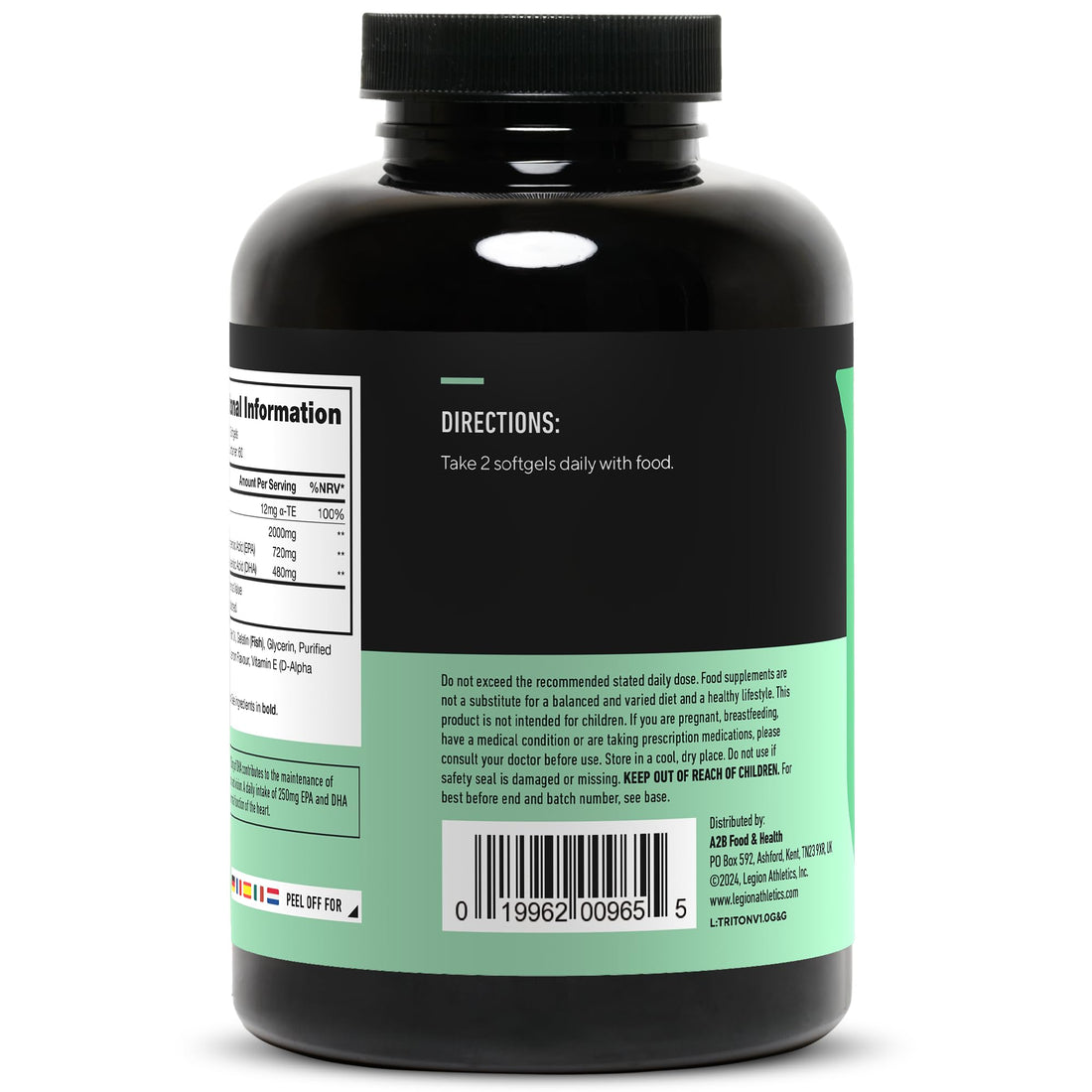 LEGION Triton Fish Oil Capsules - Triple Strength Omega 3 Essential Fatty Acids with Vitamin E & Lemon Oil for Maximum Absorption, Freshness & Purity - 2400mg EPA & DHA Per Serving, 30 Svgs