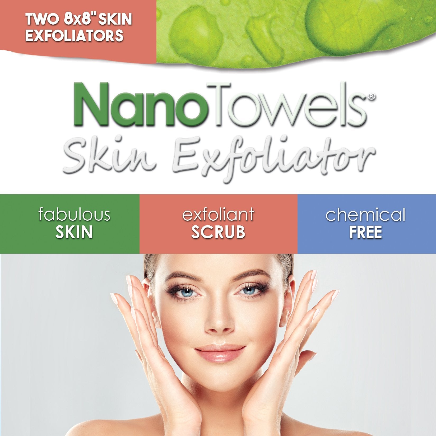 Nano Towels Skin Exfoliating Cleanser | Personal Microdermabrasion Face Wash, Pore Toner & Body Scrub Cloth | Chemical Free Dead Skin and Blackhead Remover. Korean Skin Care Secret. 2 Exfoliators