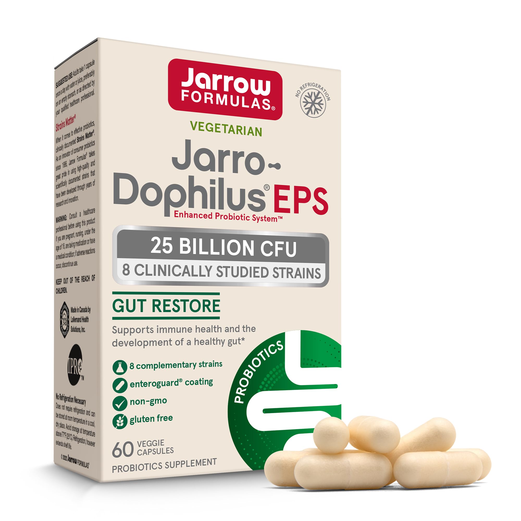 Jarrow Formulas Jarro-Dophilus EPS Higher Potency - 25 Billion Organisms Per Serving - 60 Veggie Caps - Multi-Strain Probiotic - Intestinal & Immune Health - 60 Servings