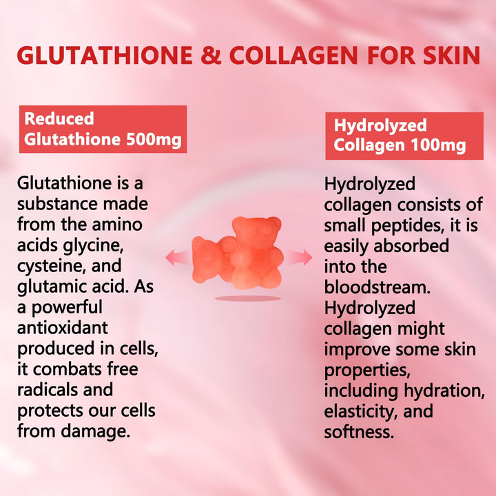 Whoyun Glutathione Collagen Gummies | Unique Skin Health Formula with Reduced Glutathione & Hydrolyzed Collagen | Smooth Wrinkles, Boost Immunity & Liver Health | 60 Gummies