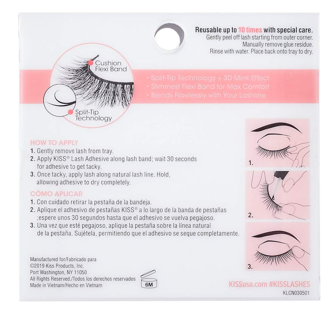 KISS Lash Couture Naked Drama Collection, Full & Fluffy Volume 3D Faux Mink False Eyelashes, Cushion Flexi Band & Split-Tip Technology, Tapered, Reusable and contact lens friendly, Style Chiffon, 1 P