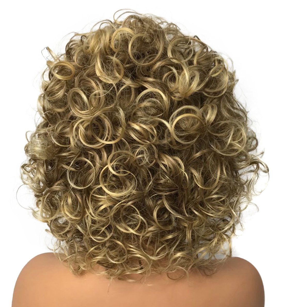 Dark Gold: Wiginway Women Short Curly Heat Resistant Synthetic Hair Wigs Big Curly Dark Blonde Fashion Wigs 8 Inch
