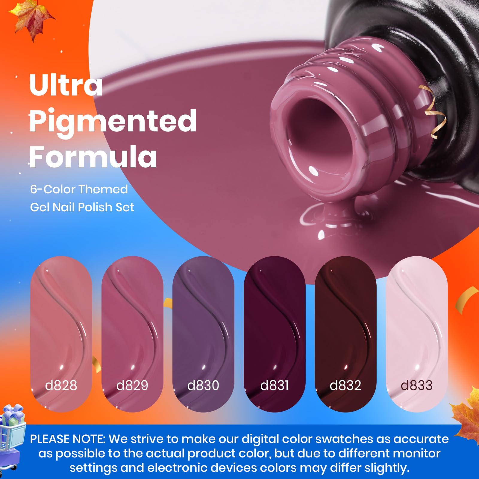 Beetles Burgundy Purple Gel Nail Polish Set - 6 Color Fall Dark Purple Maroon Mauve Plum Gel Polish Kit, Soak Off UV LED Nail Gel for Autumn Manicure Nail Art Gifts for Women