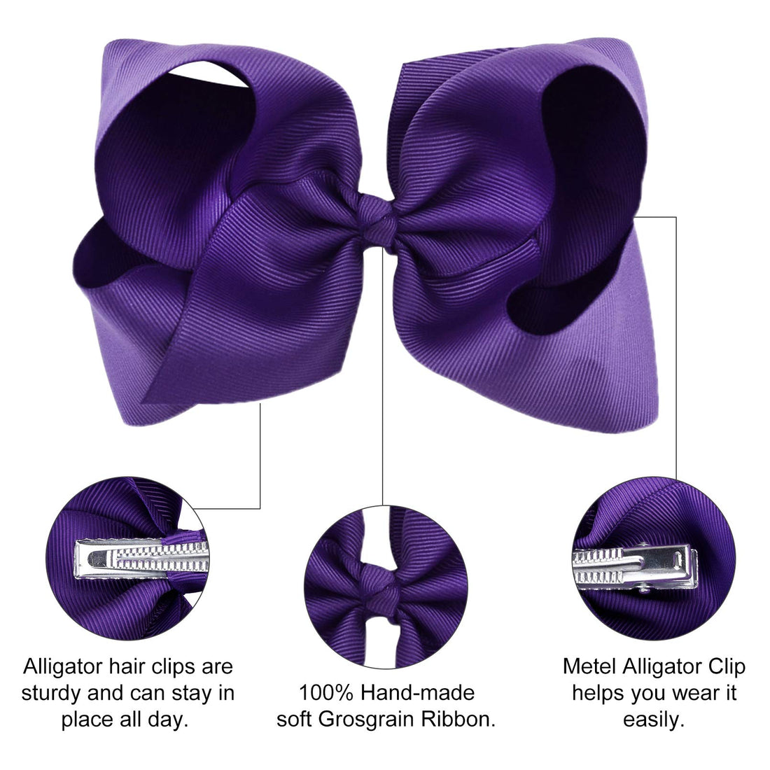 DEEKA 12 PCS 6 Big Hand-made Grosgrain Ribbon Hair Bow Alligator Clips Hair Accessories for Little Teen Toddler Girls - Purple