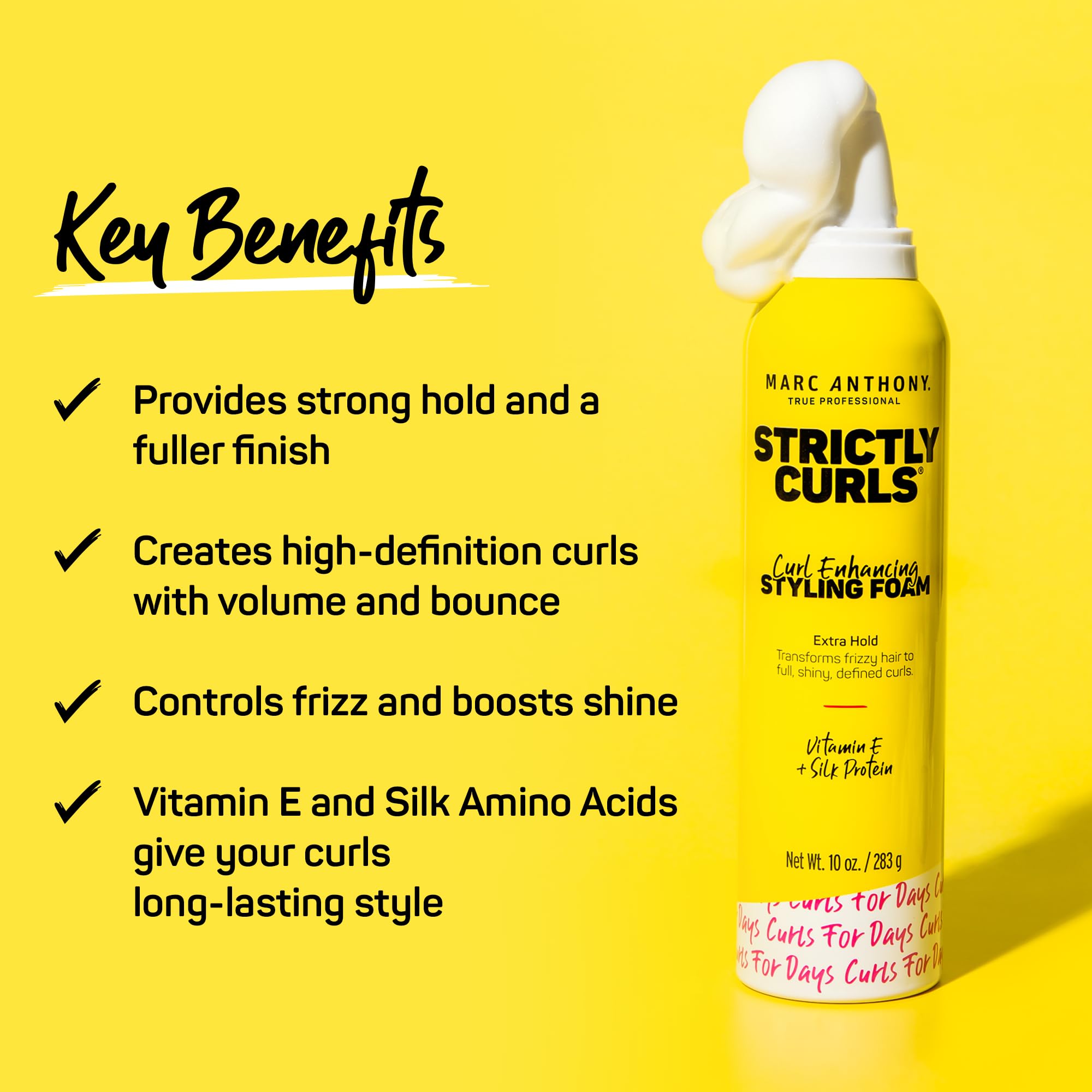 Marc Anthony Curl Enhancing Styling Foam, Extra Hold, Strictly Curls - Vitamin E & Silk Proteins Transforms Frizzy Hair to Full, Shiny, Defined Curls - Sulfate-Free Anti-Frizz Styling Mousse Product