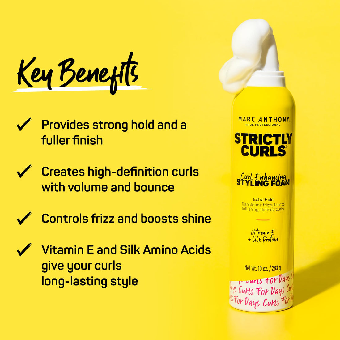 Marc Anthony Curl Enhancing Styling Foam, Extra Hold, Strictly Curls - Vitamin E & Silk Proteins Transforms Frizzy Hair to Full, Shiny, Defined Curls - Sulfate-Free Anti-Frizz Styling Mousse Product