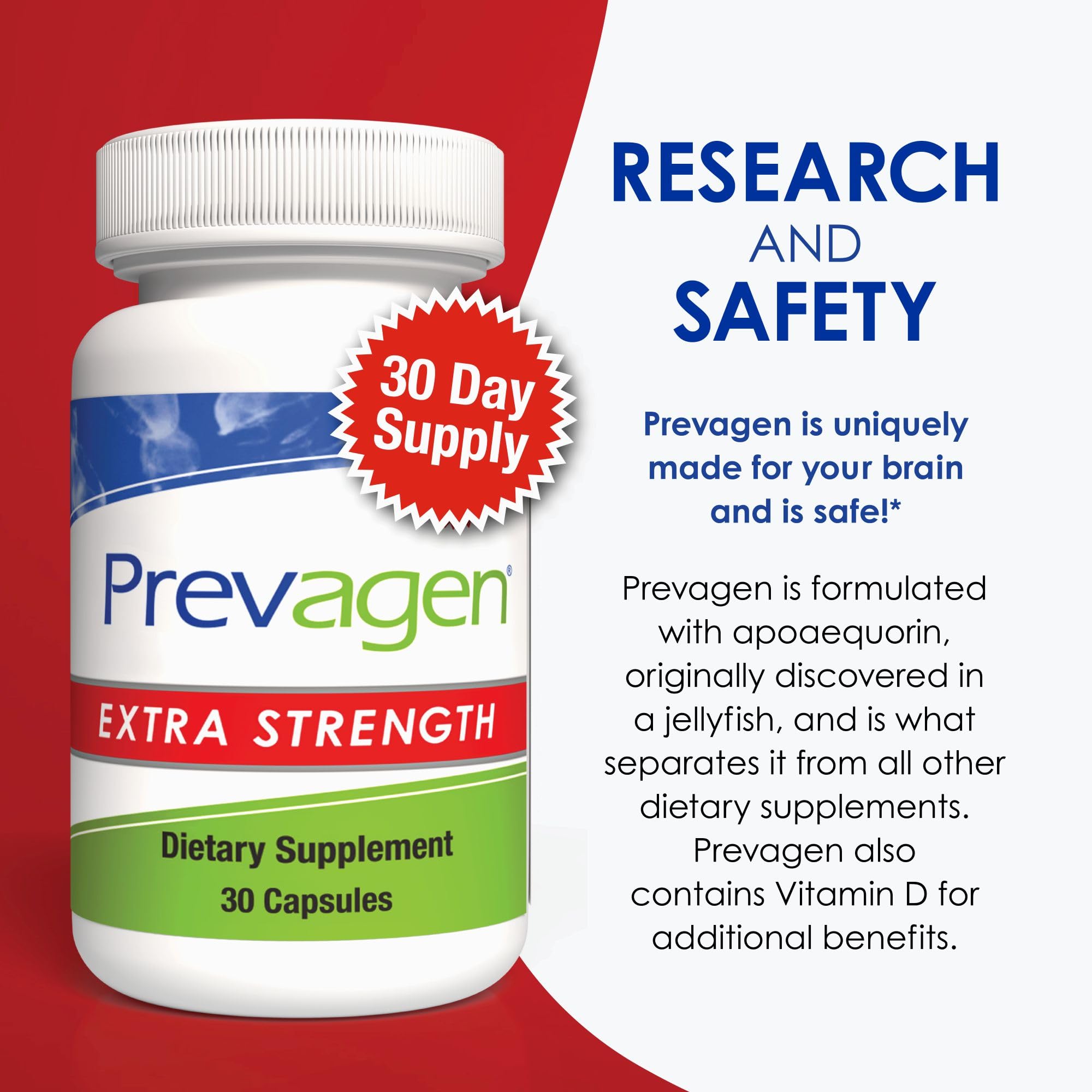 Prevagen Extra Strength 20mg, 30 Capsules, with Apoaequorin & Vitamin D and 7-Day Pill Minder