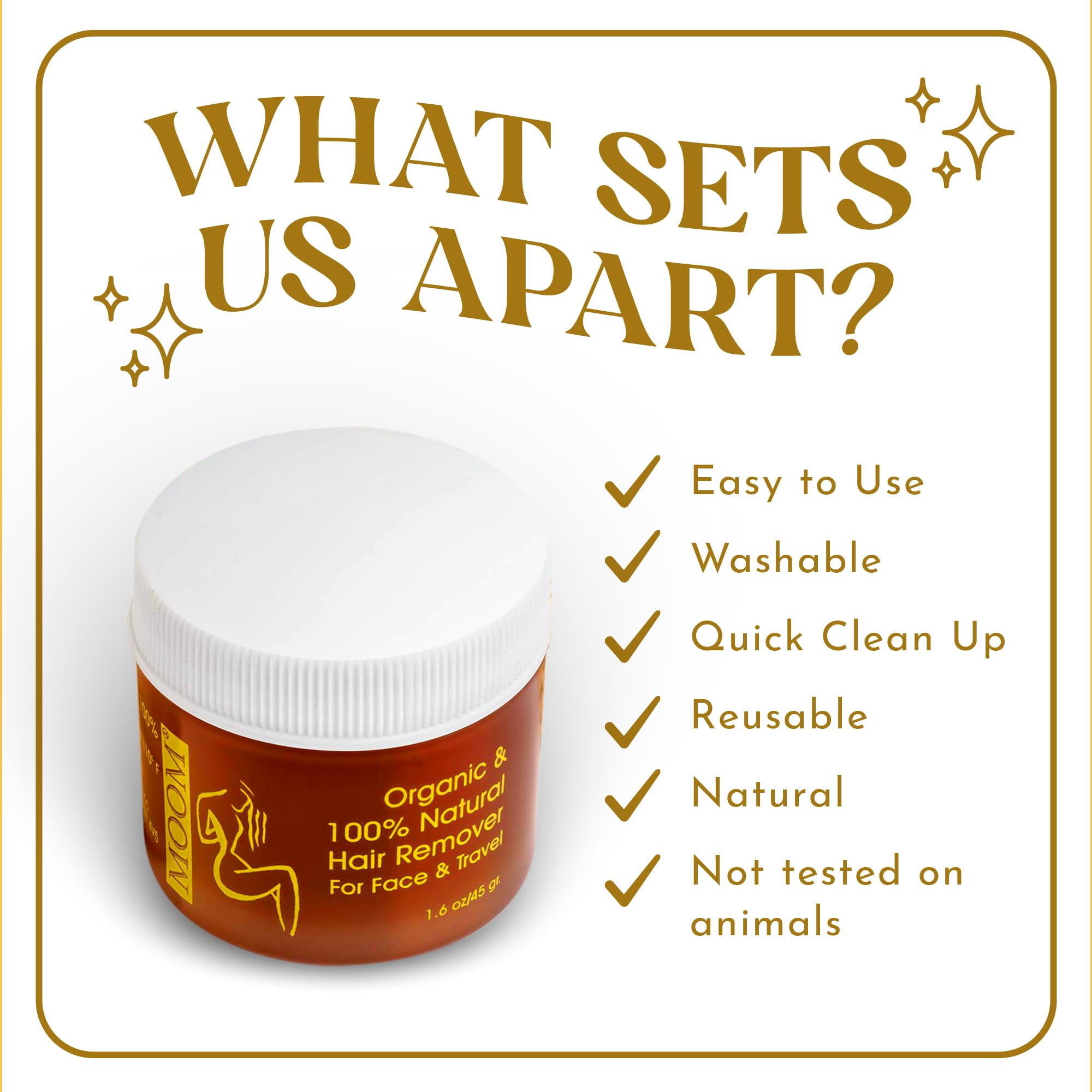 MOOM - Facial Sugaring Wax Travel Kit, Hair Removal for Chin, Eyebrows & Upper Lip - Made with Aloe Vera & Tea Tree Oil - Includes 1.6oz Jar, 6 Reusable Fabric Strips & 2 Wax Applicator Sticks