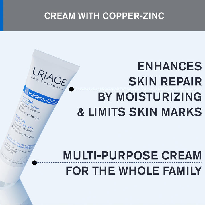 URIAGE Bariéderm-CICA Multi-Purpose Restoring Cream with Copper-Zinc & D-Panthenol | Enhances Skin Repair, For All Ages & Skin Types, Fragrance-Free, 40 mL / 1.35 oz
