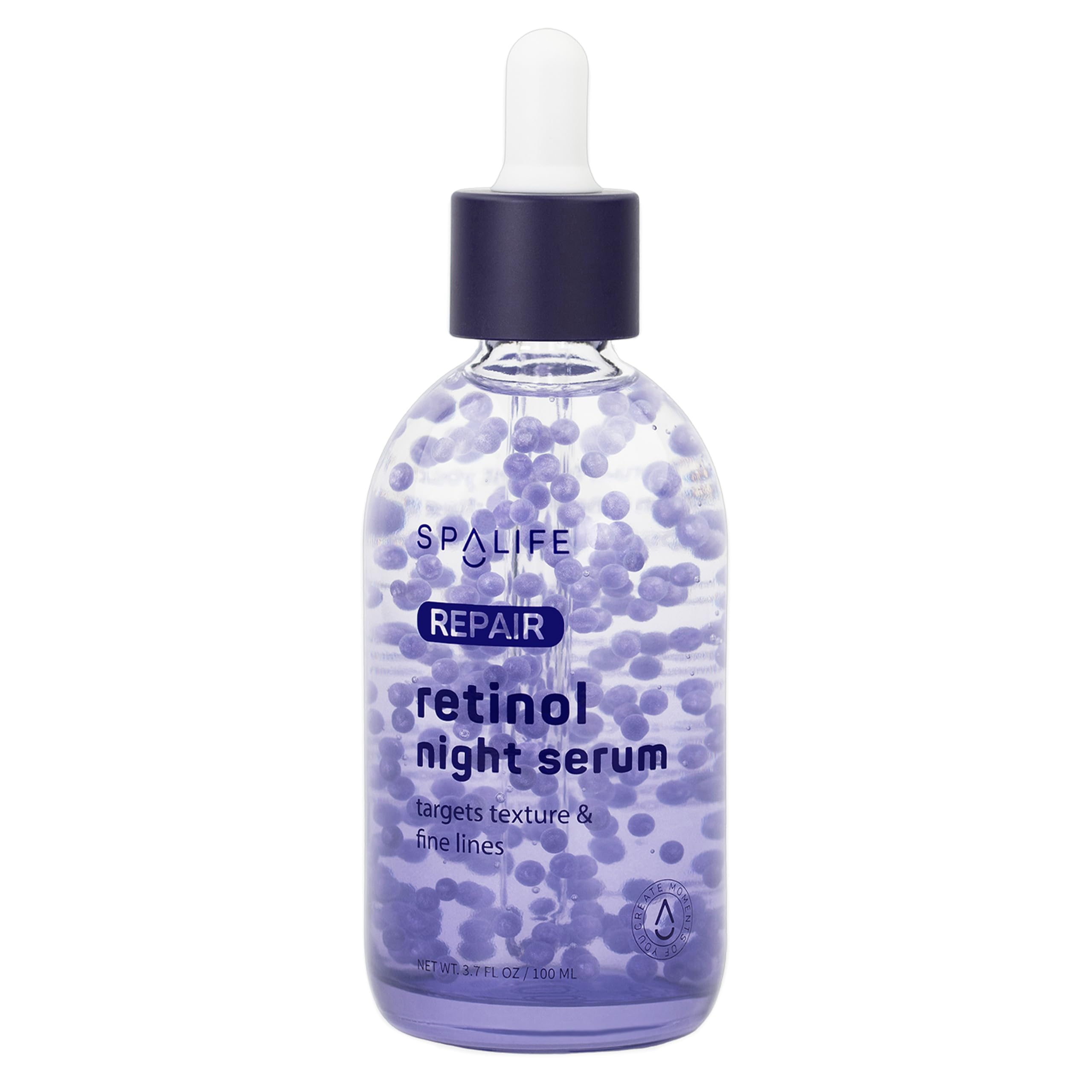 Spa Life Face Serum: REPAIR Retinol Night Serum 100 ml (3.7 oz) Smoothing, Resurfacing, Gently Exfoliating - Targets Fine Lines, Texture, Dark Spots - Boosts Cellular Turnover & Clearer Skin
