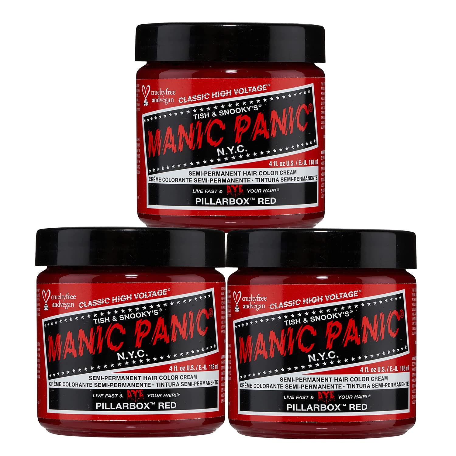 Manic Panic Semi-Permament Haircolor Pillarbox Red 4oz (3 Pack)