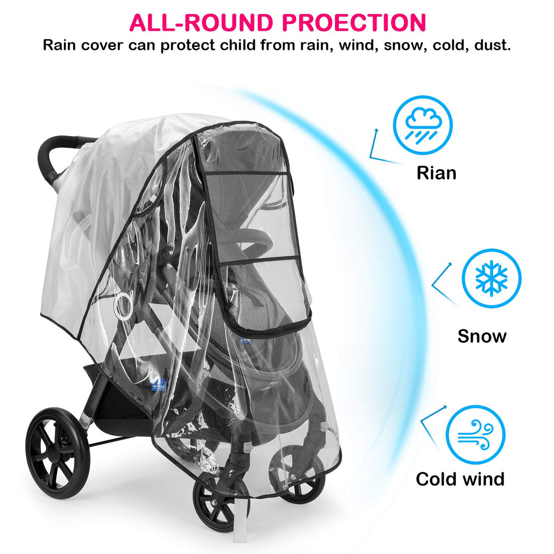 Stroller Rain Cover & Stroller Mosquito Net,Universal Travel Weather Shield,Waterproof,Windproof,Breathable,Rain Cover for Stroller,Clear(2-Piece Set)