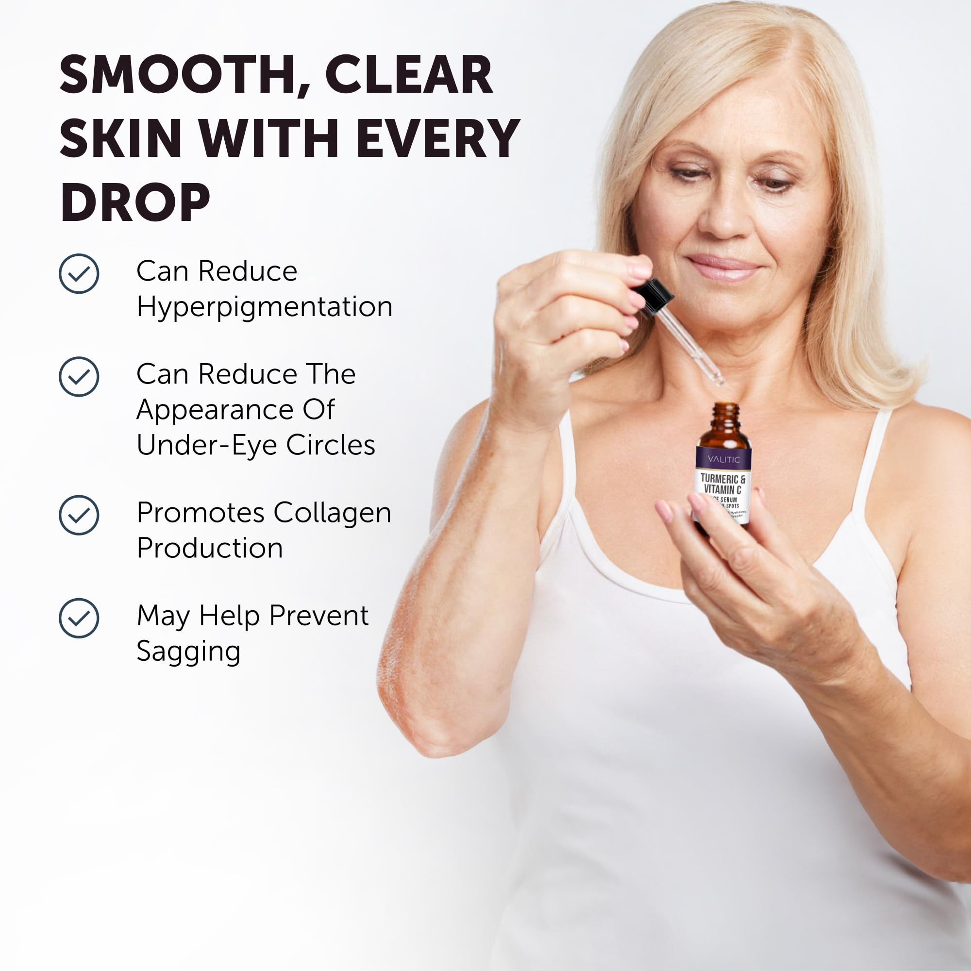 VALITIC Vitamin C Serum - Anti Aging and Dark Spot Remover for Face, Skin Care with Hyaluronic Acid, Collagen, Kojic Acid, Turmeric Oil - Brightening Face Serum 1 fl oz