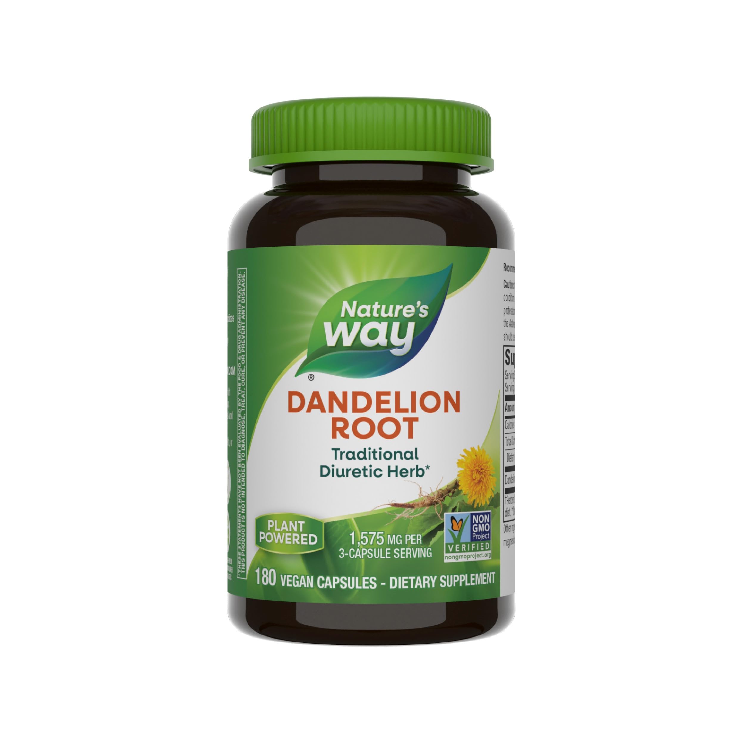 Nature's Way Dandelion Root, Traditional Diuretic Herb*, Traditionally used to Soothe Digestive Upset*, Vegan, 180 Capsules (Packaging May Vary)