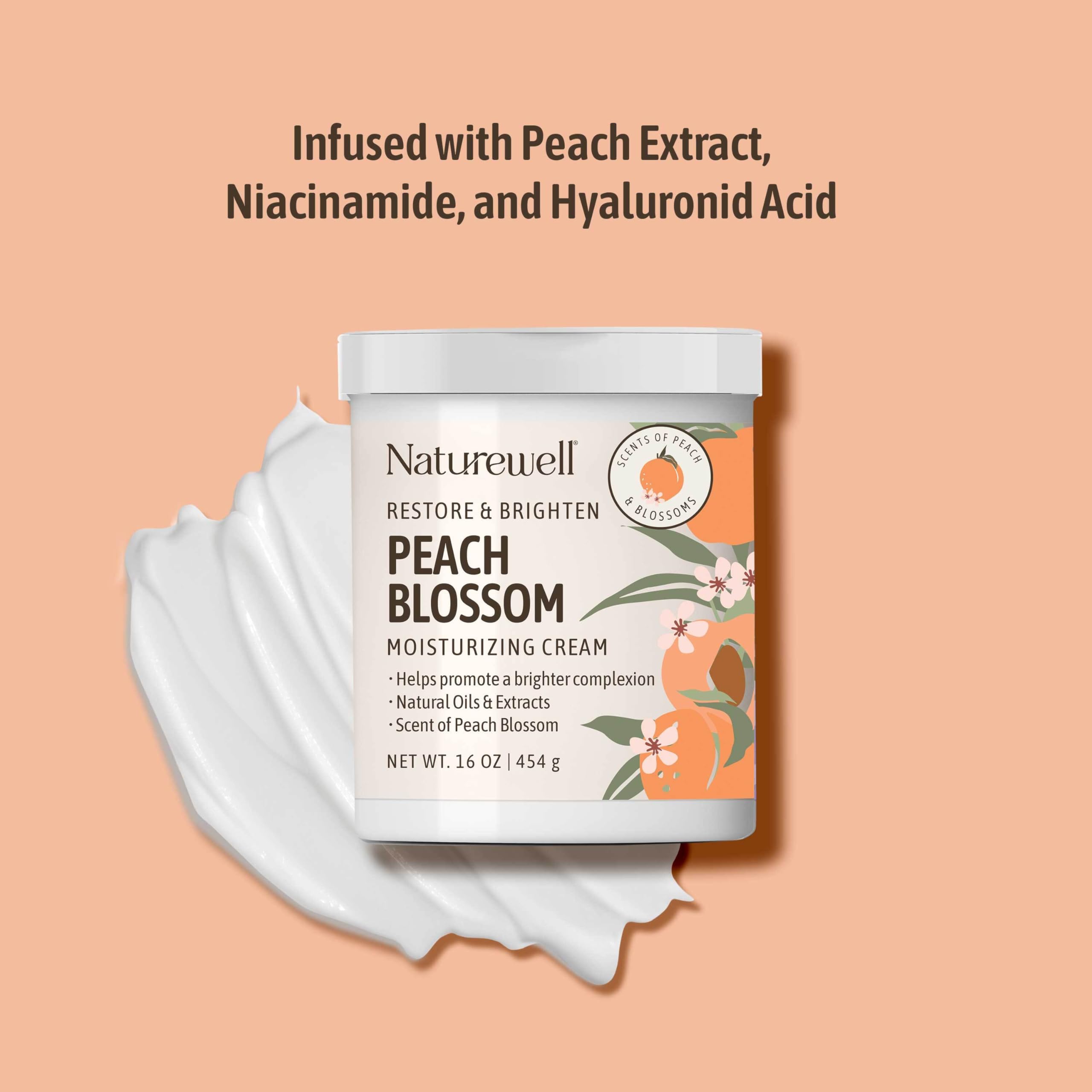 NATURE WELL Peach Blossom Restore & Brighten Moisturizing Cream For Face & Body, Infused With Peach Extract, Niacinamide, & Hyaluronic Acid, Promotes A Brighter Complexion, 16 Oz.
