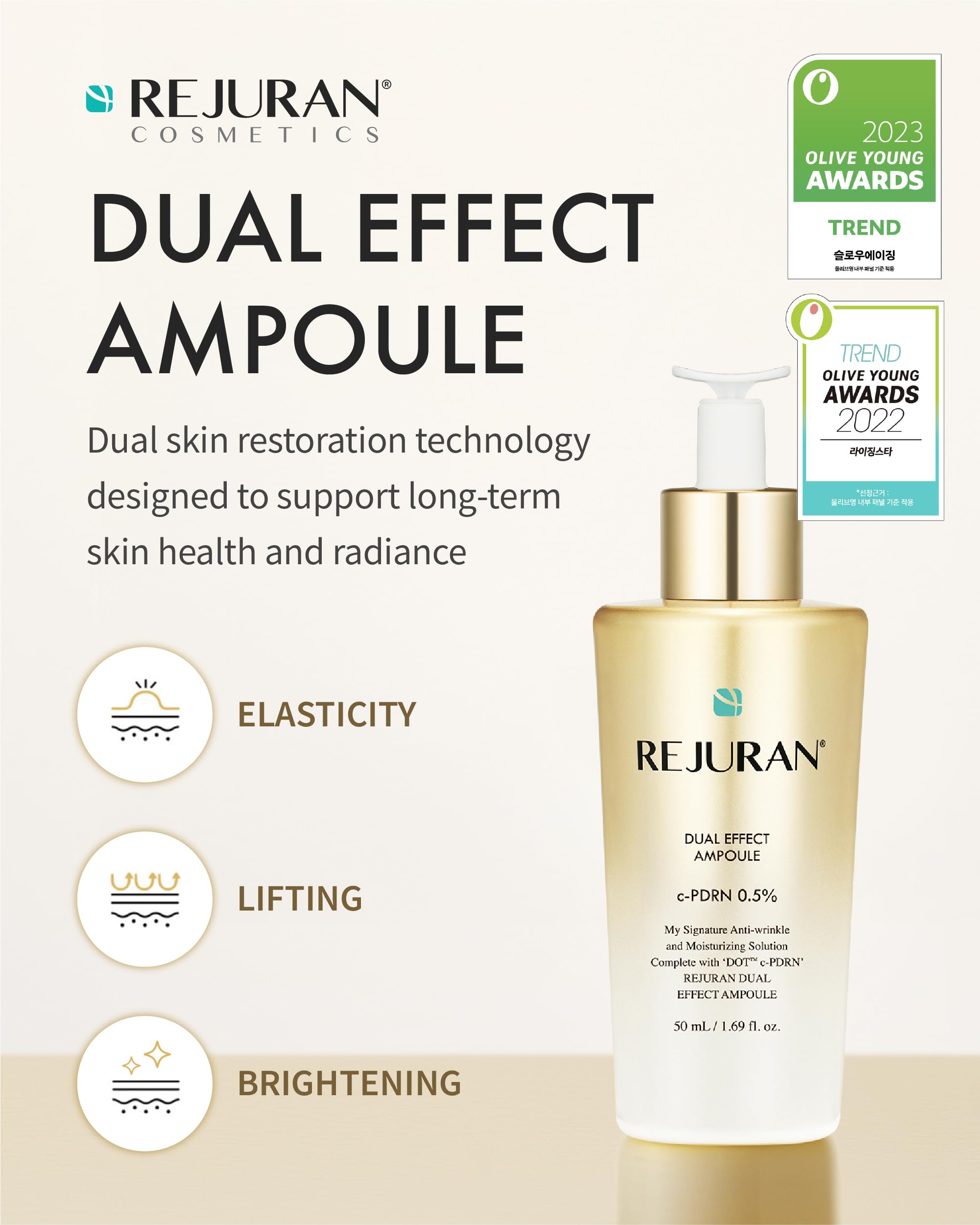 REJURAN® Dual Effect Ampoule, DOT DUAL c-PDRN® [Larger Size] - Salmon DNA Face Serum for Deep Rejuvenation, Wrinkle Care, Skin Elasticity with Visible Anti-Aging Results. Korean Skincare (1.69 fl oz)