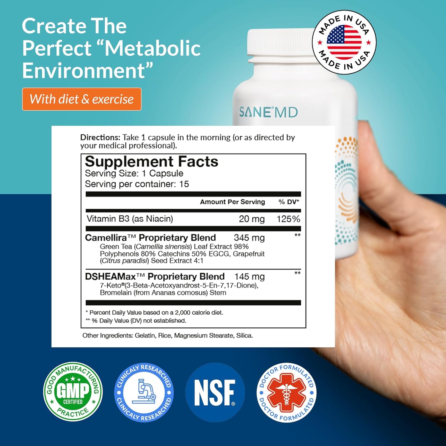 Sane MD Luminae 7-Keto DHEA Supplement for Women and Men - Lower Your Set-Point Weight Faster with NSF Certified Healthy Supplement Pills - 15 Count