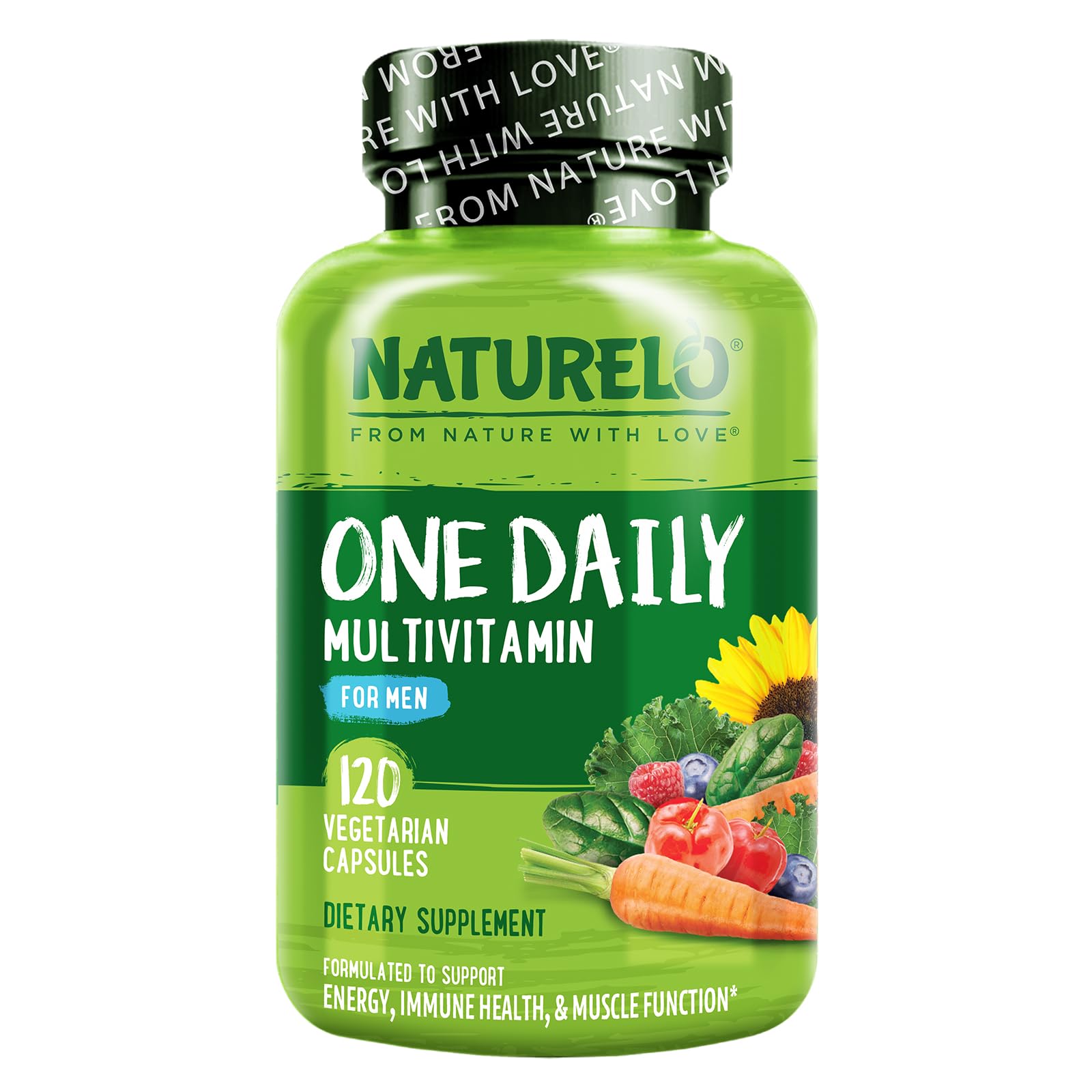 NATURELO Mens Multivitamins - One Daily Multivitamin for Men with Vitamins, Minerals & Organic Whole Foods, Boost Energy & Health, Non-GMO, 120 Vegetarian Capsules