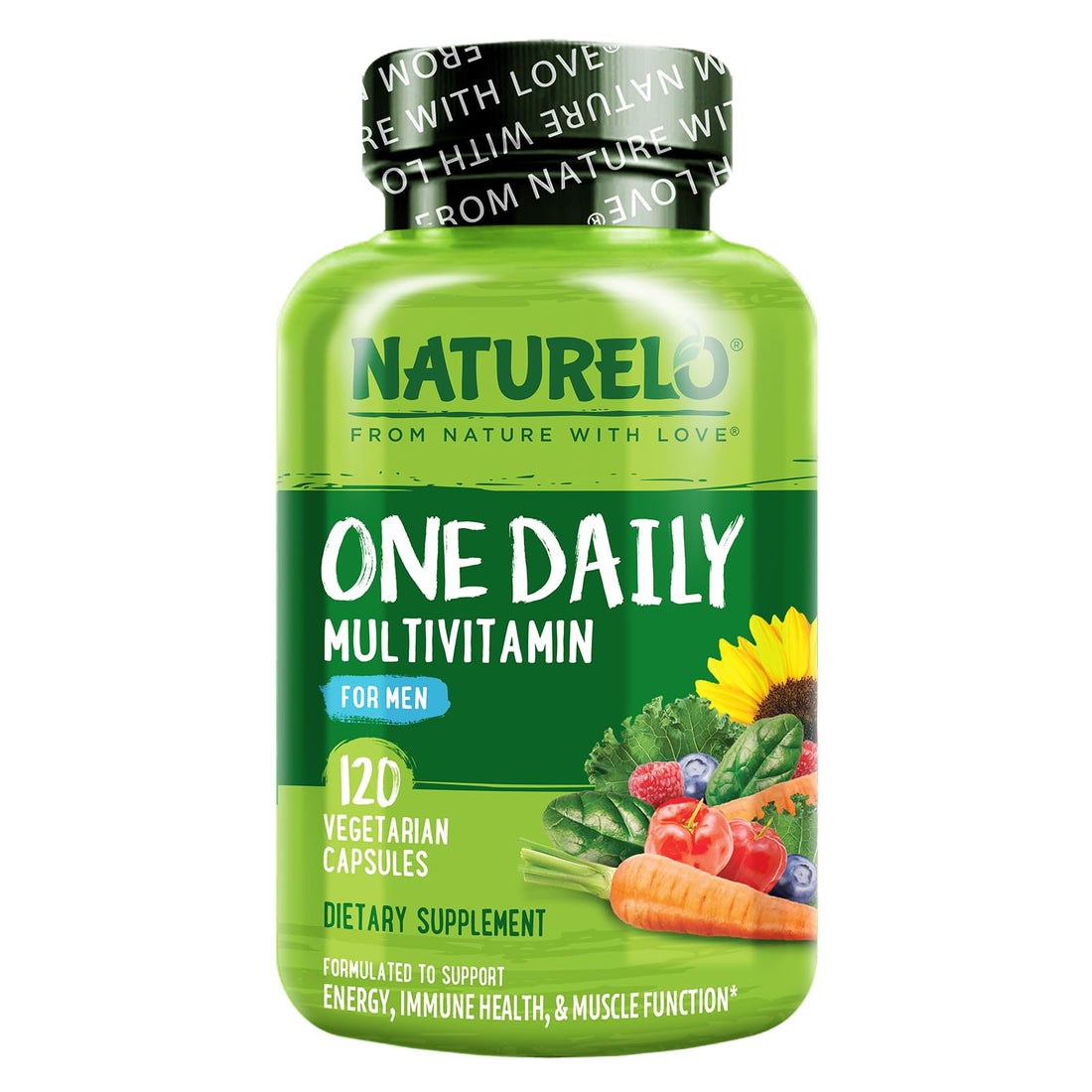NATURELO Mens Multivitamins - One Daily Multivitamin for Men with Vitamins, Minerals & Organic Whole Foods, Boost Energy & Health, Non-GMO, 120 Vegetarian Capsules