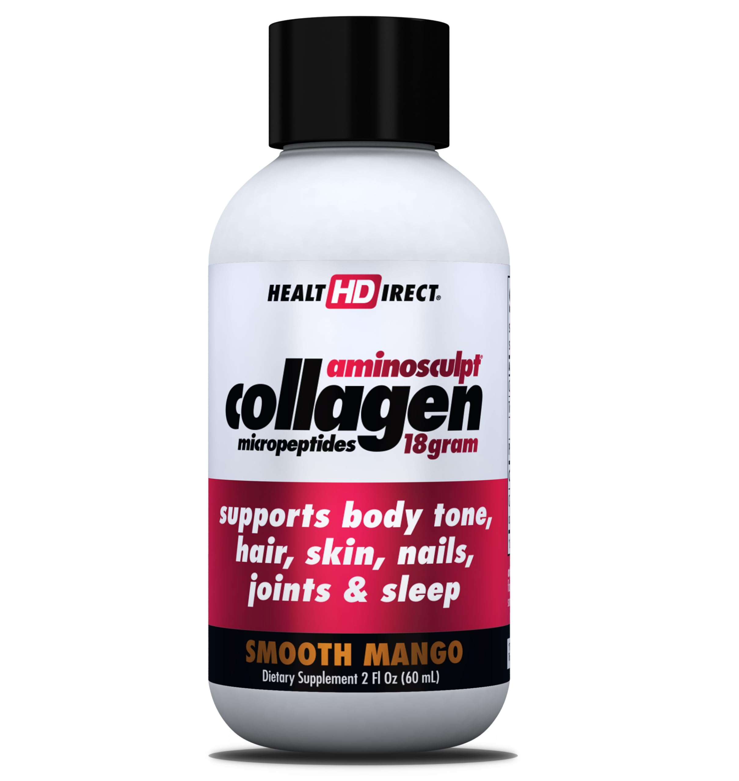 Health Direct – Medical-Grade Liquid Collagen Shots – AminoSculpt Sugar-Free – Smooth Mango – 12 Servings, (12pk, 2oz Shots) – Good for Joints, Bones, & Sleep – Better Hair, Skin & Nails