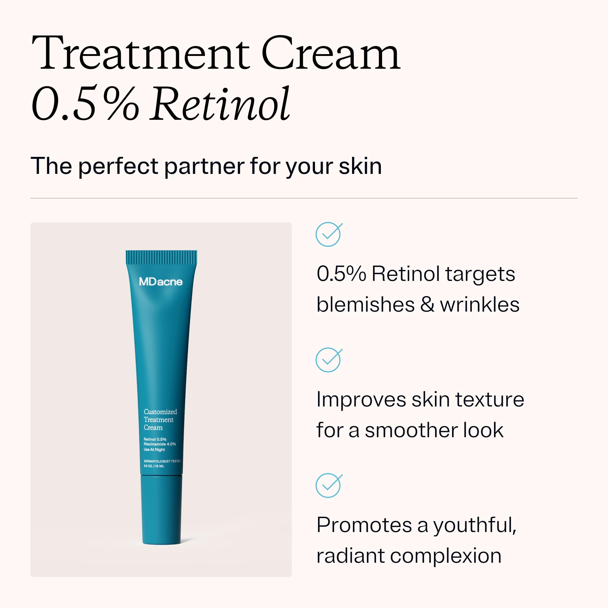 MDacne – Retinol 0.5% and Niacinamide 4% Cream, Reduces Blemishes and Improves Skin Texture without Irritation