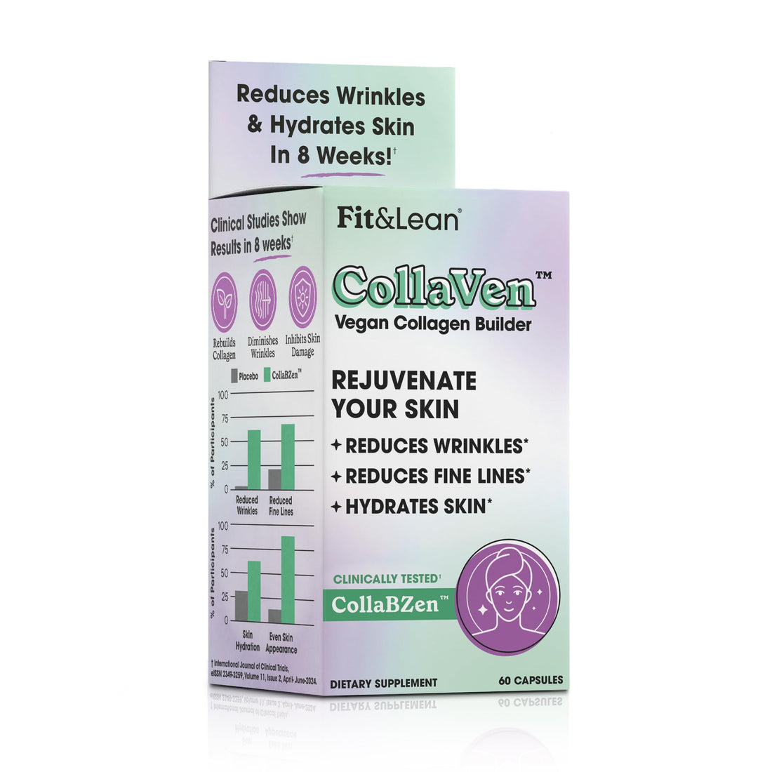 Fit & Lean CollaVen Vegan Collagen Builder, Clinically Proven, Vegan, Plant-Based Collagen with Vitamin C for Youthful & Hydrated Skin, Reduces Wrinkles, Boosts Collagen Production, 60 Vegan Capsules