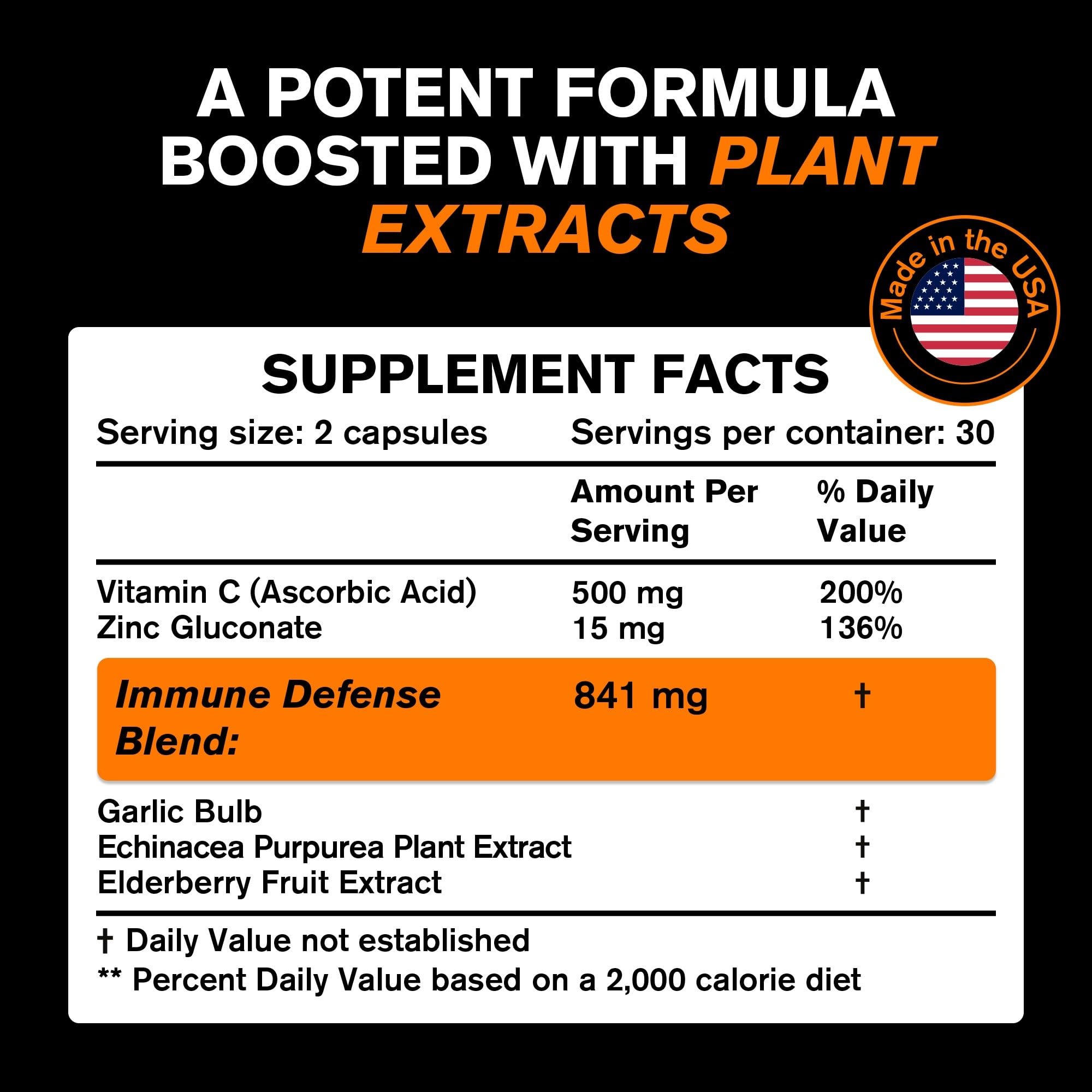 Immune Support Vitamins - Elderberry with Zinc, Vitamin C, and Garlic for Adults - Sambucus Black Elderberry Capsules & Echinacea Immunity Renewal Complex - Powerful Vegan 10 in 1 Immune Defense