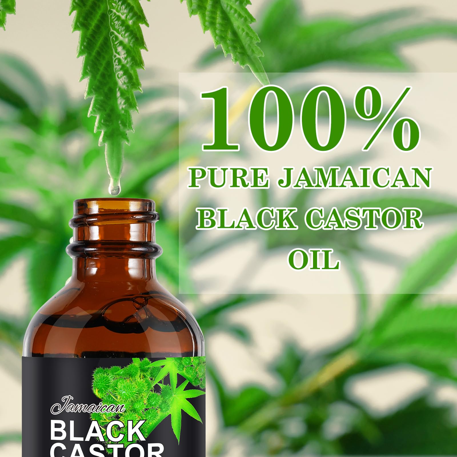 Jamaican Black Castor Oil, Castor Oil Organic Cold Pressed Unrefined, Pure Natural Castor Oil for Hair Growth, Eyelashes & Eyebrows, Deep Cleansing, Skin & Scalp Moisturizer, Nail Care Grow, 60ML